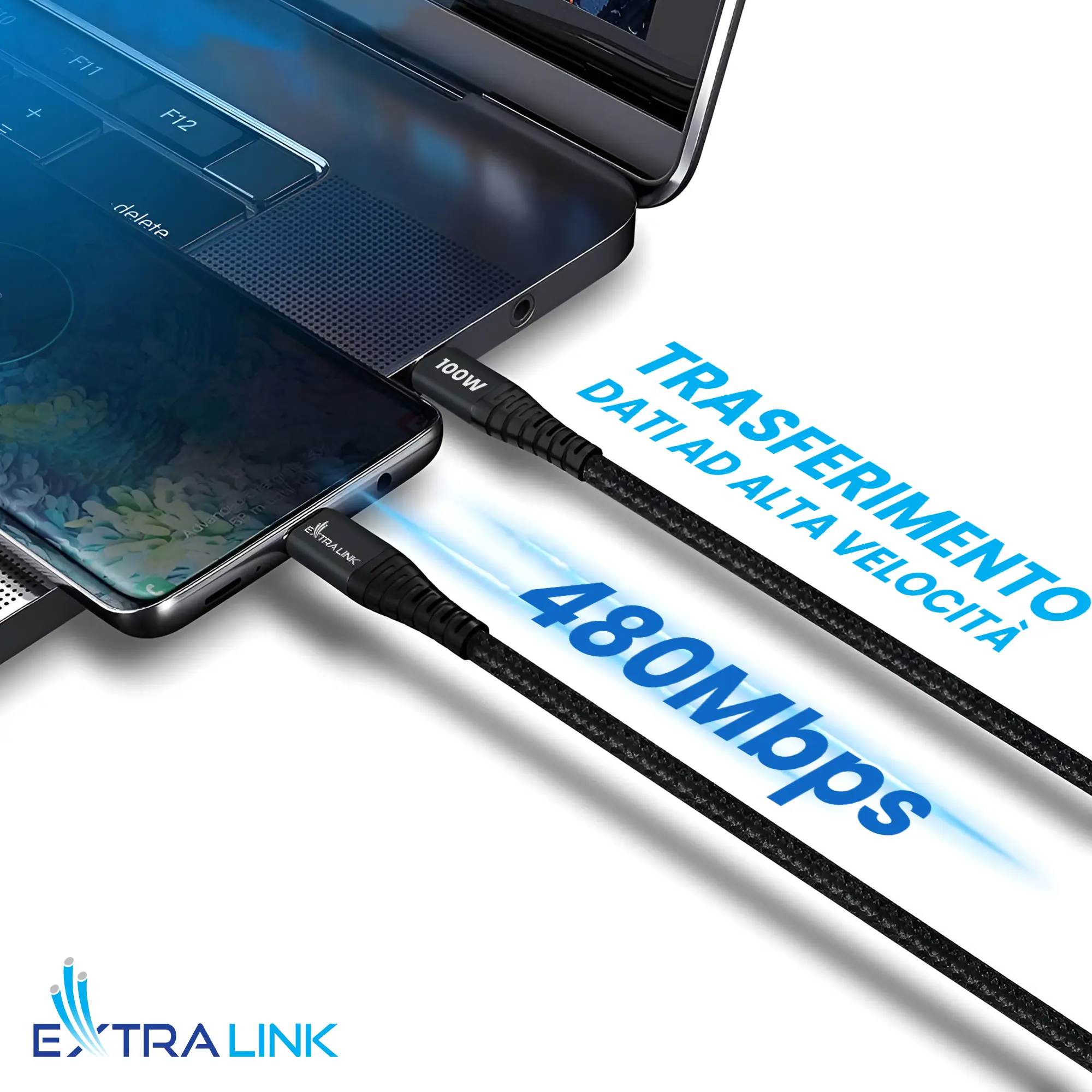 Extralink Smart Life Cavo da USB Type-C a Lightning intrecciato nero
