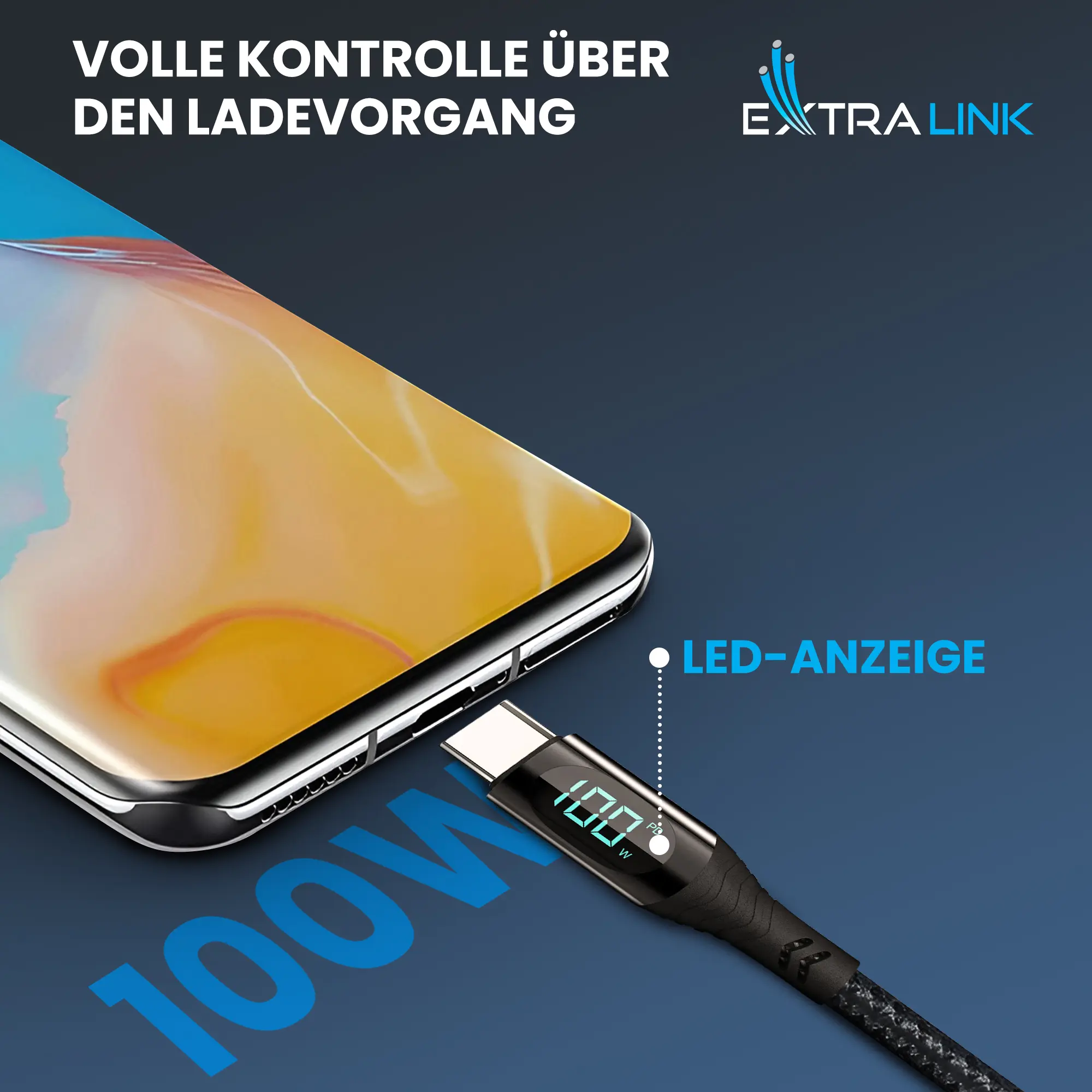 Extralink-Smart-Life-USB-Typ-C-auf-Typ-Kabel-umflochten-schwarz-mit-LED-Anzeige
