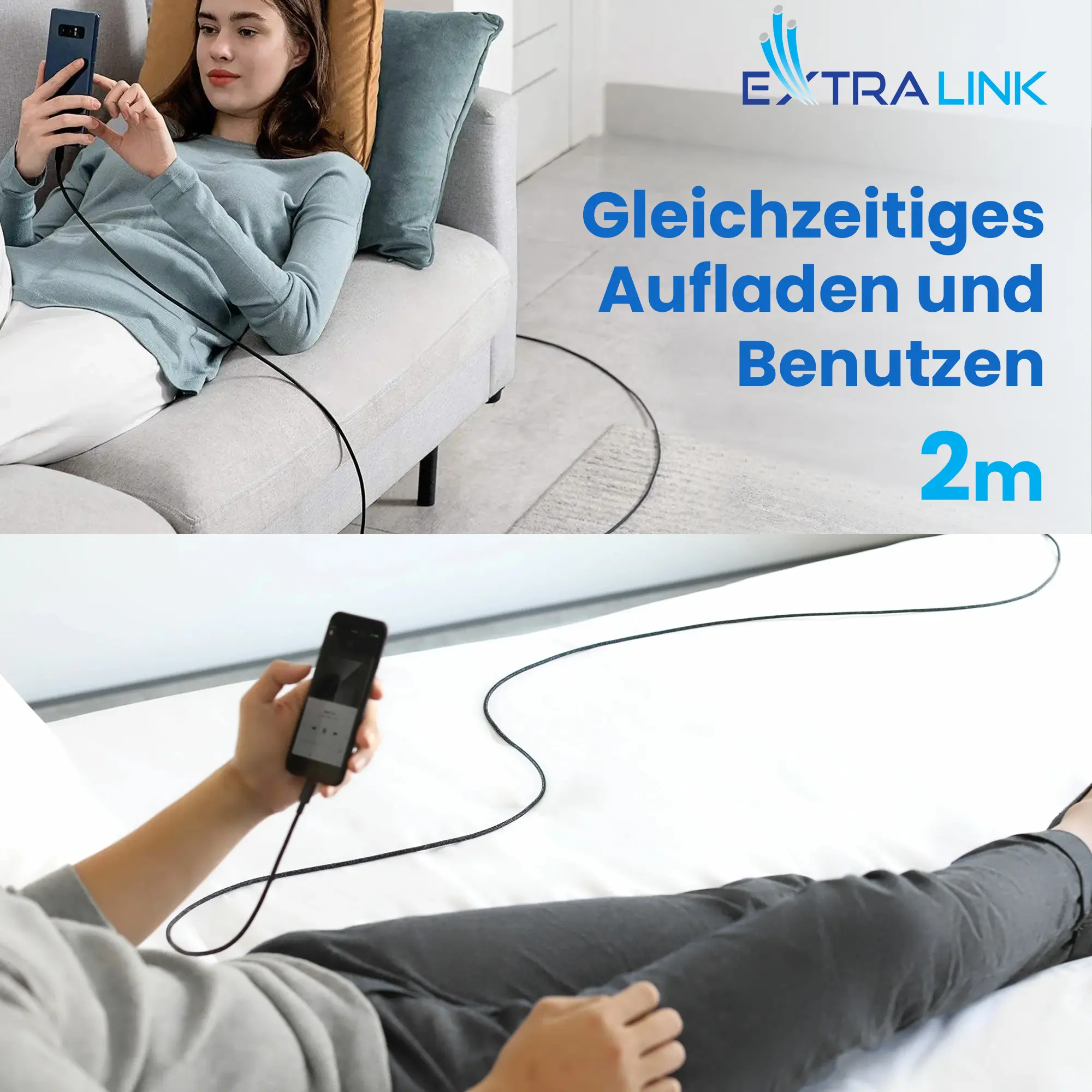 Extralink-Smart-Life-USB-Typ-C-auf-Typ-Kabel-umflochten-schwarz-mit-LED-Anzeige