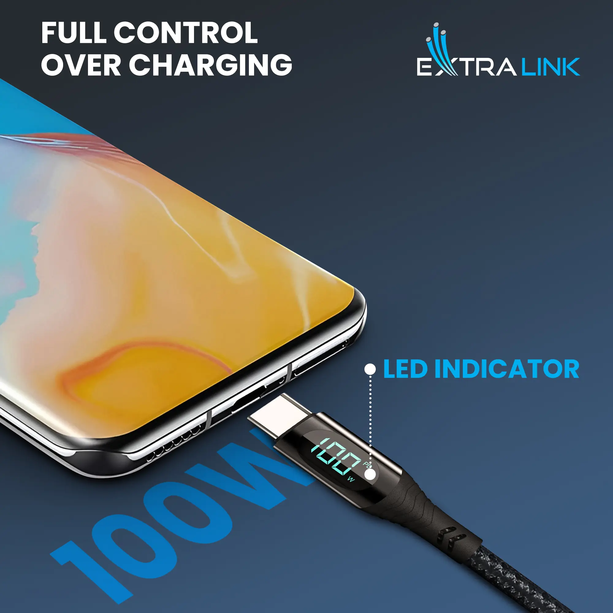 Extralink-Smart-Life-USB-Typ-C-Type-C-kabel-opletený-černý-s-LED-displejem