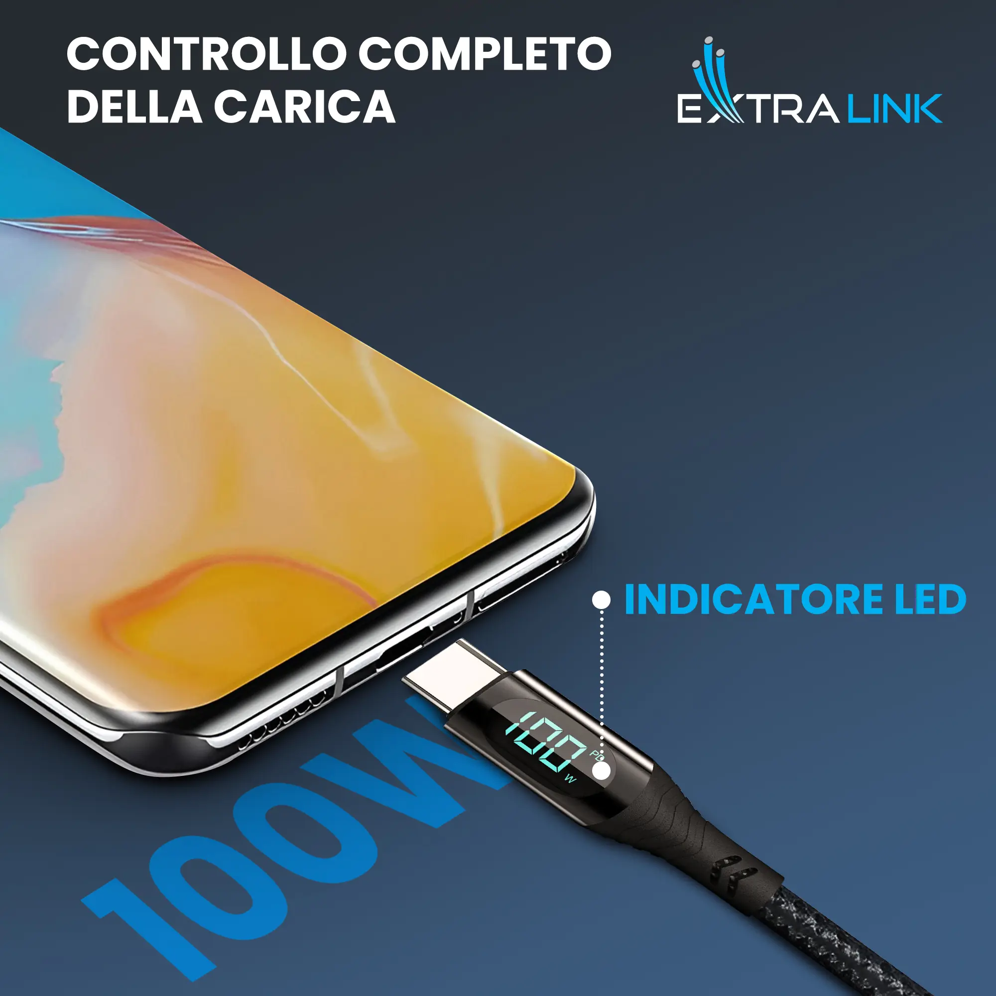 Extralink-Smart-Life-USB-tipo-C-a-tipo-cavo intrecciato-nero-con-display-LED