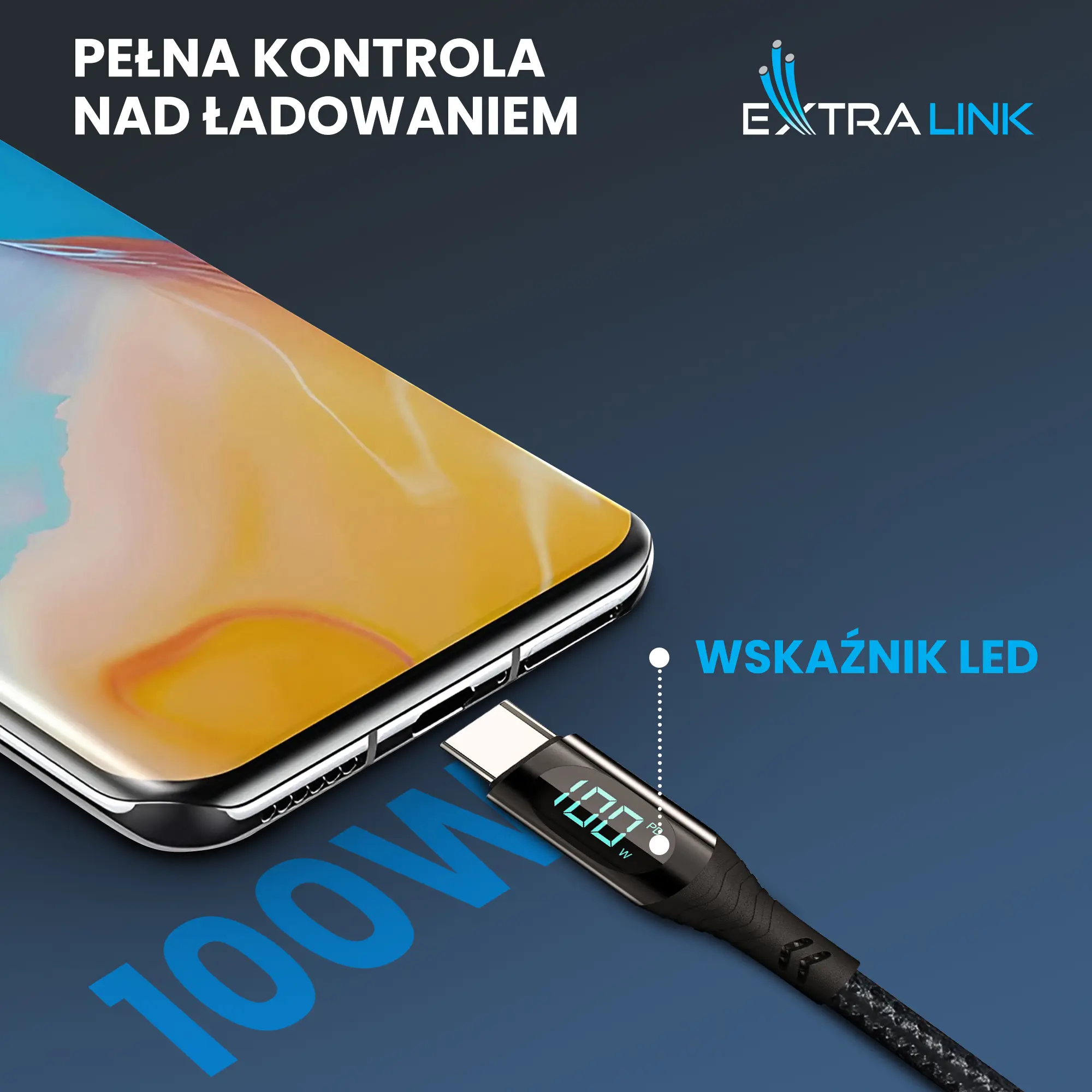Extralink-Smart-Life-USB-Type-C-to-Type-C-Cable-Braided-Czarny-z-wyświetlaczem-LED