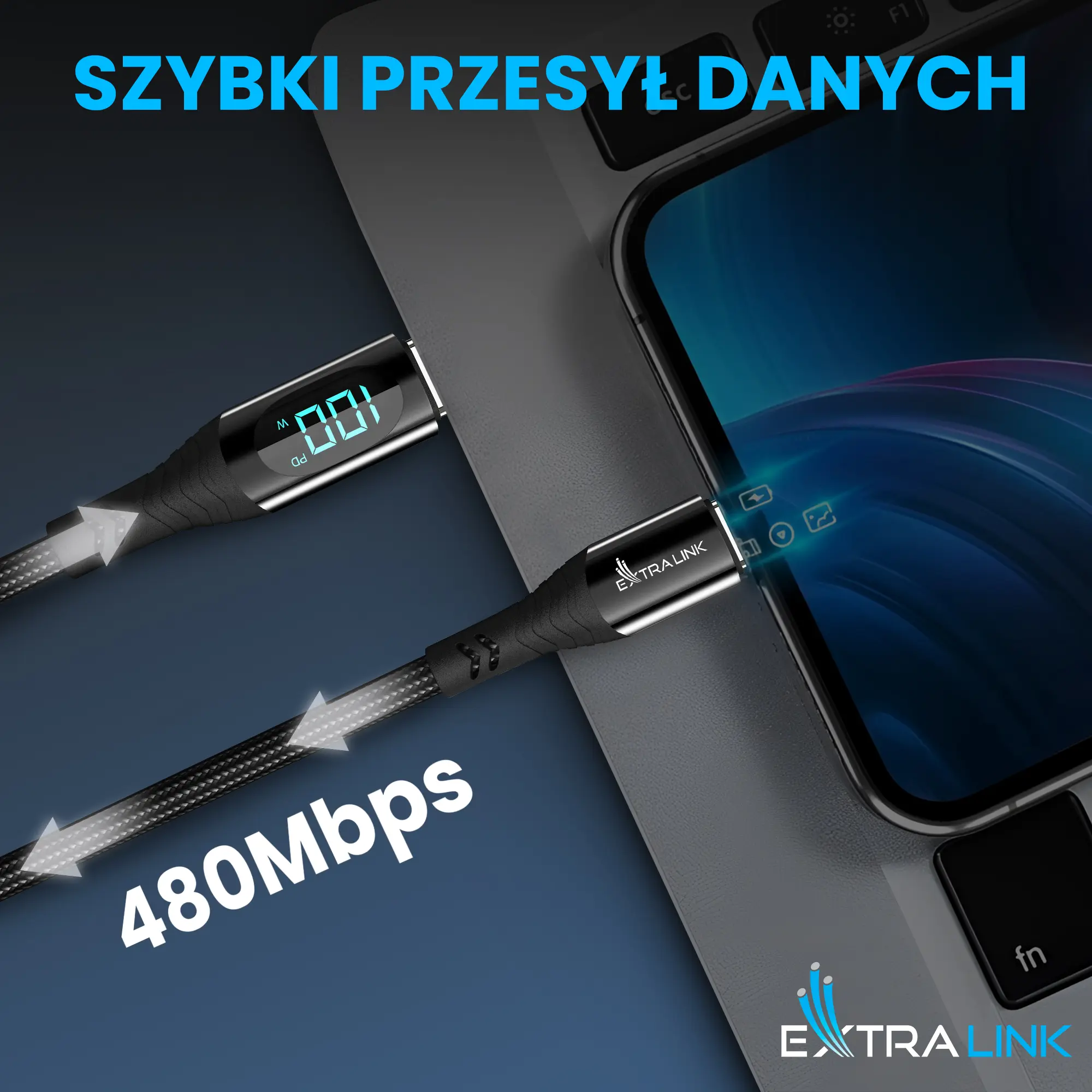 Extralink-Smart-Life-USB-Type-C-to-Type-C-Cable-Braided-Czarny-z-wyświetlaczem-LED