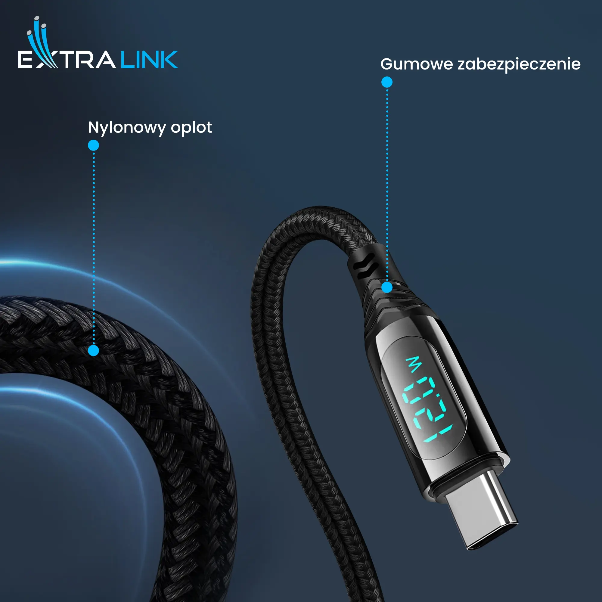 Extralink-Smart-Life-USB-Type-C-to-Type-C-Cable-Braided-Czarny-z-wyświetlaczem-LED