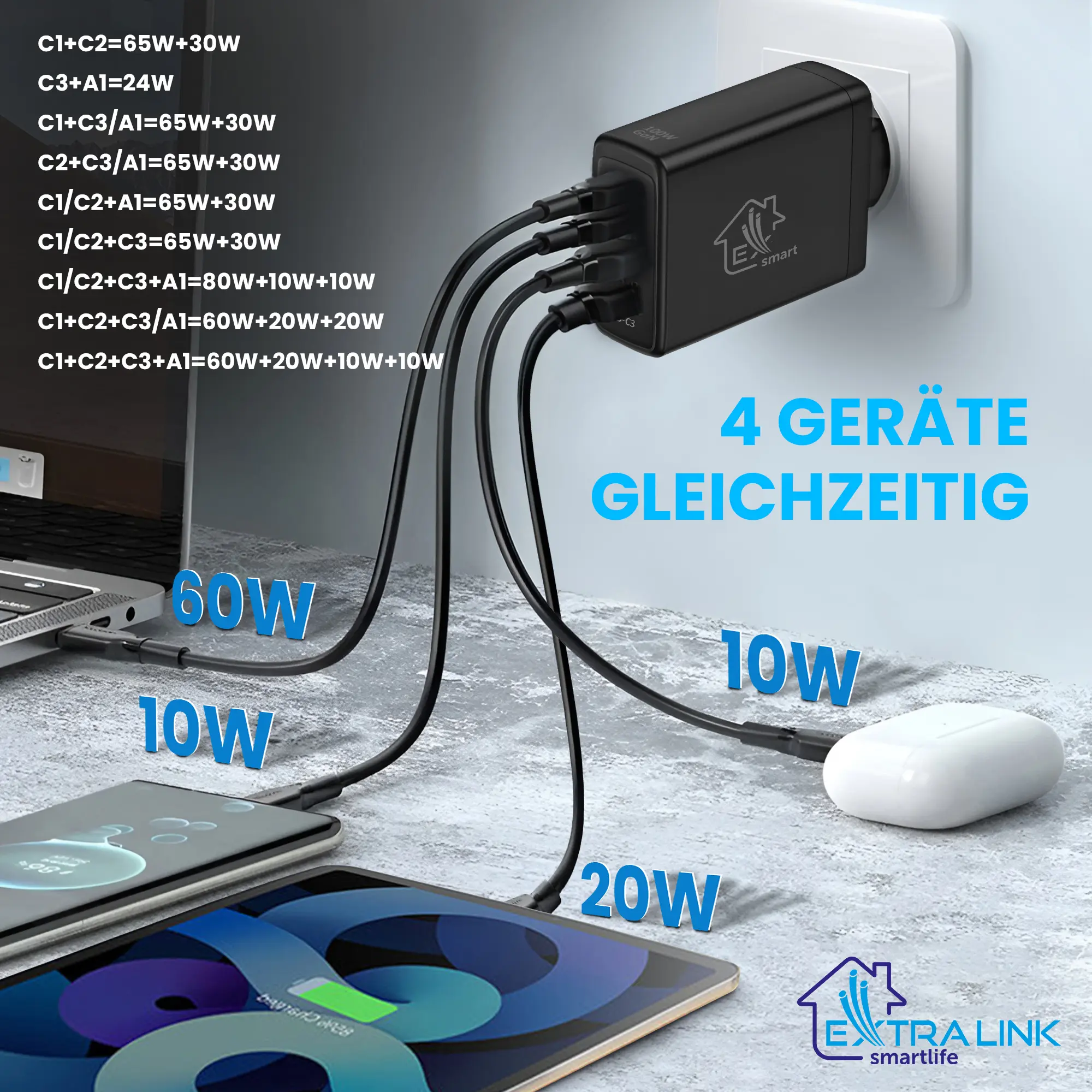 Extralink-Smart-Life-Schnell-Ladegerät-100W-GaN