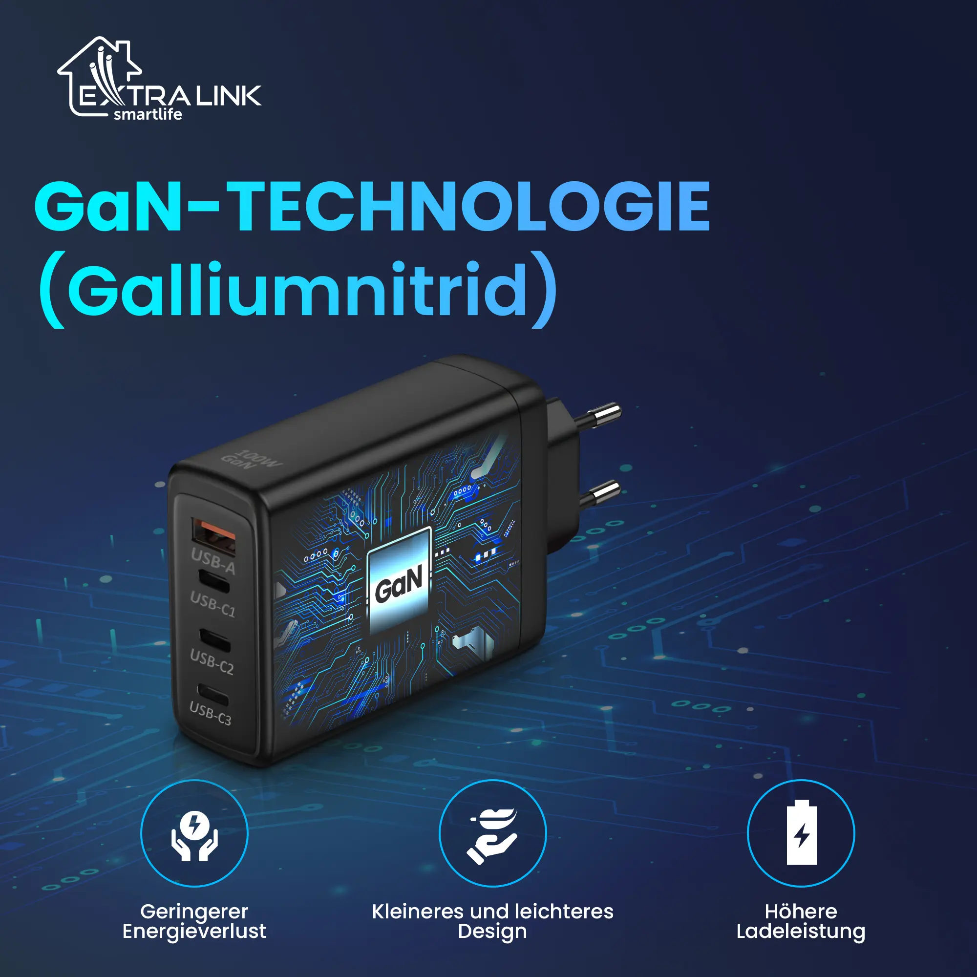 Extralink-Smart-Life-Schnell-Ladegerät-100W-GaN