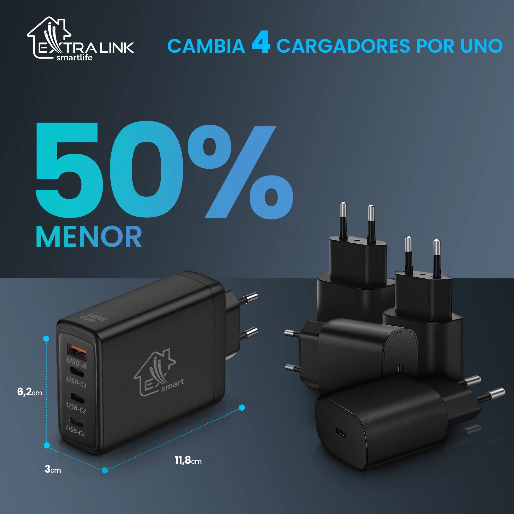 Cargador rápido Extralink-Smart-Life-100W-GaN