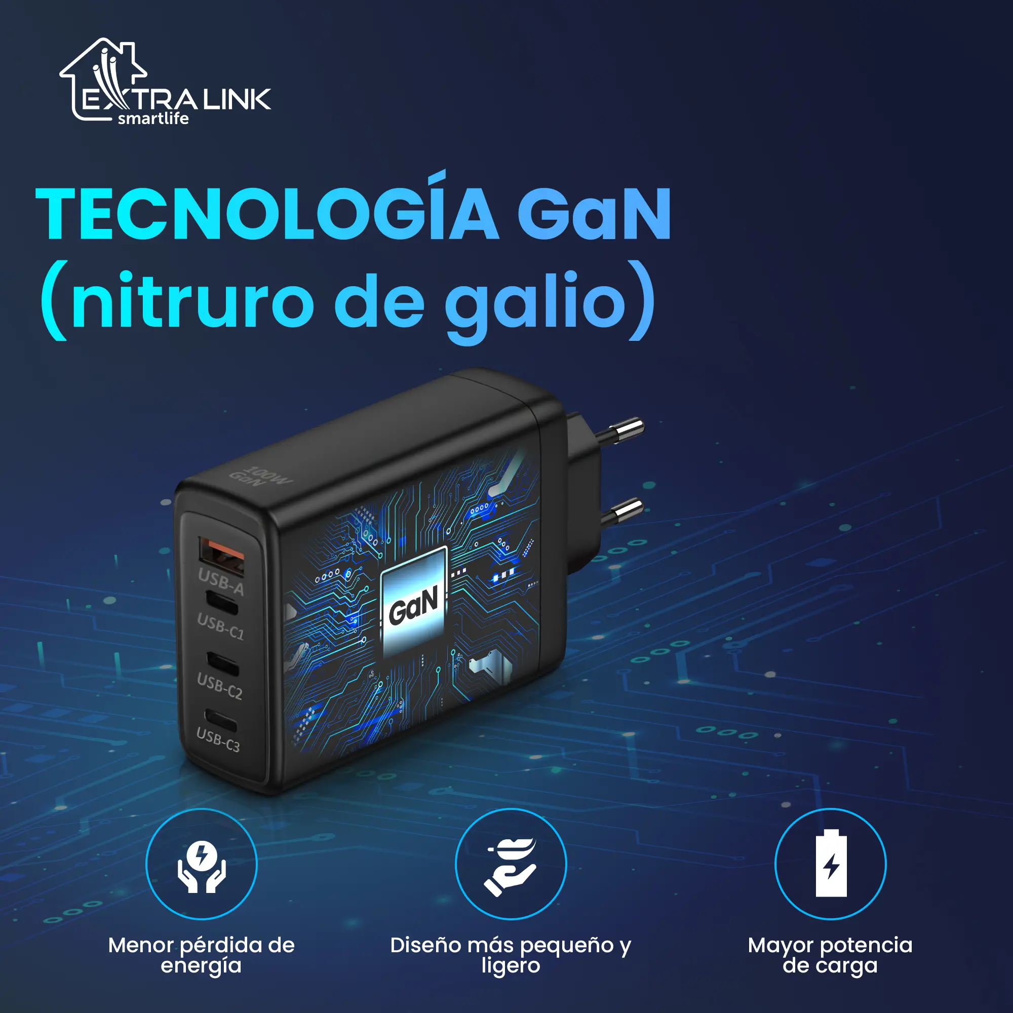 Cargador rápido Extralink-Smart-Life-100W-GaN