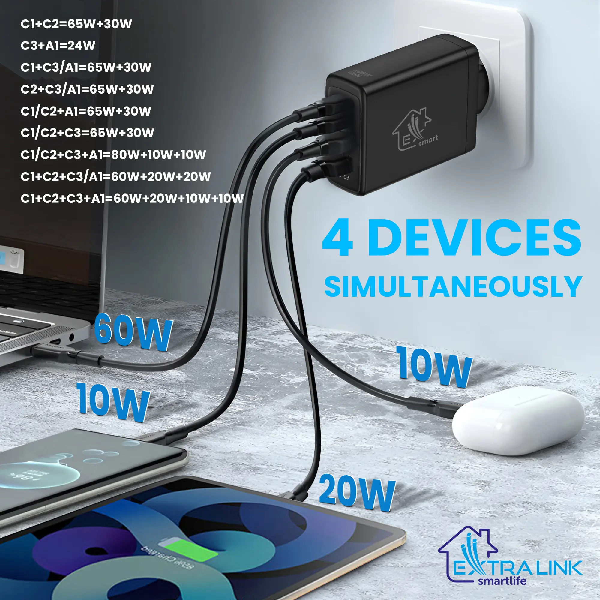 Extralink-Smart-Life-Schnell-Ladegerät-100W-GaN