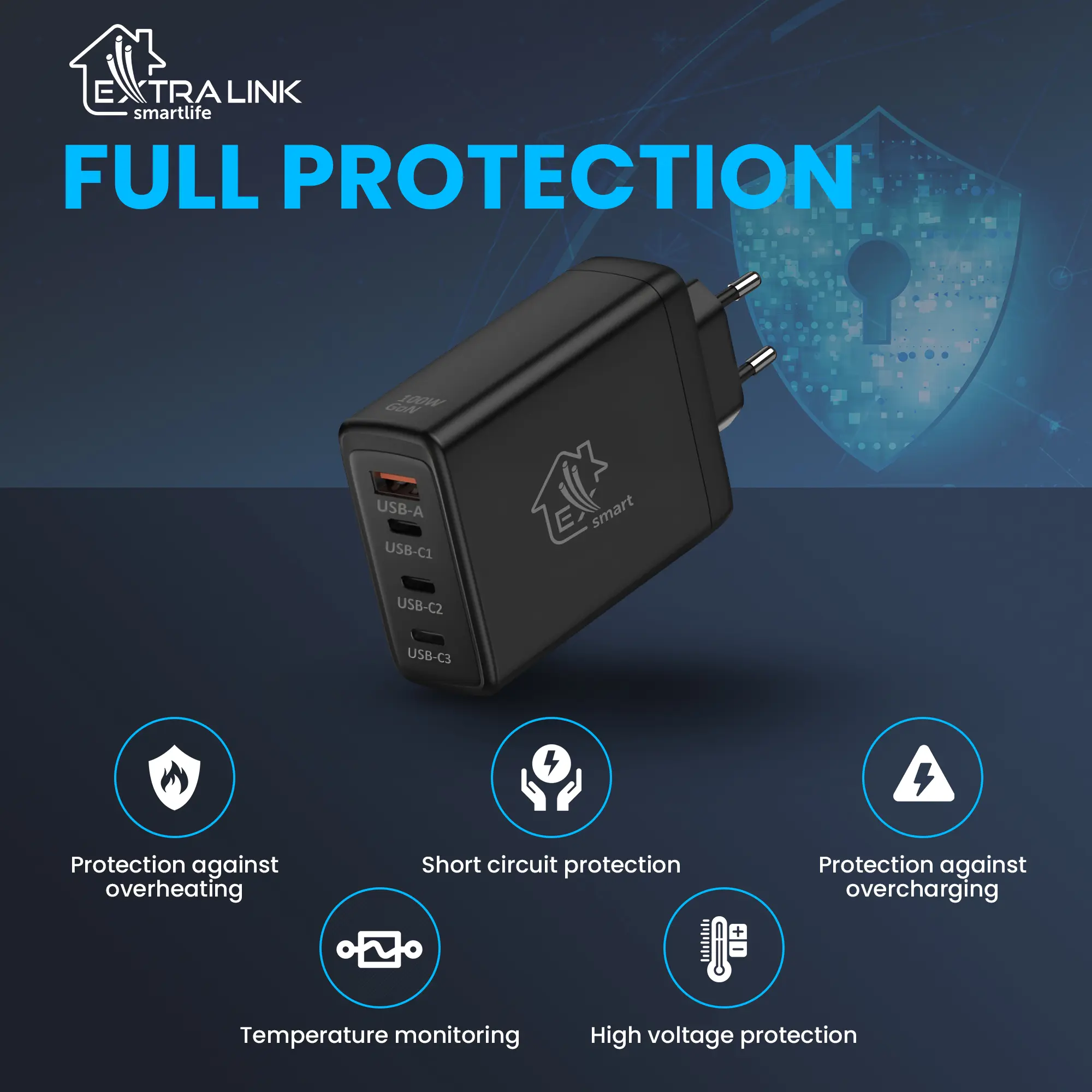 Extralink-Smart-Life-Schnell-Ladegerät-100W-GaN