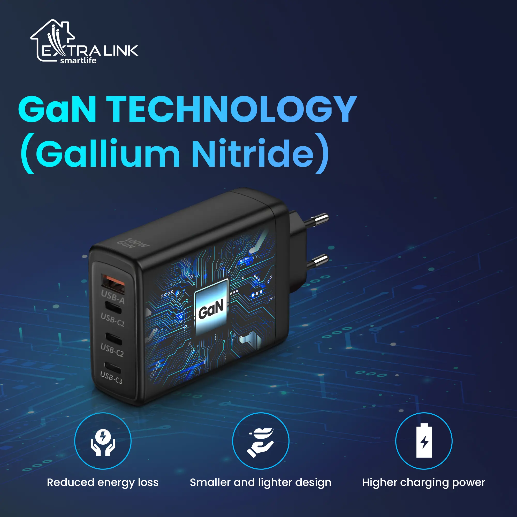 Extralink-Smart-Life-Schnell-Ladegerät-100W-GaN