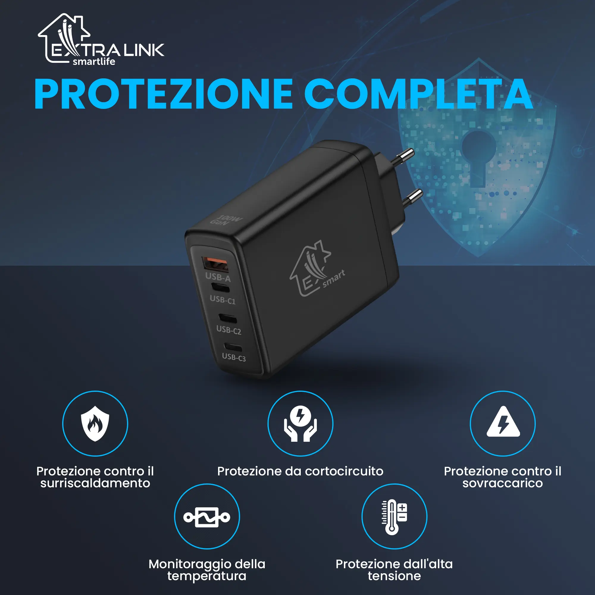 Caricatore rapido Extralink-Smart-Life-100W-GaN