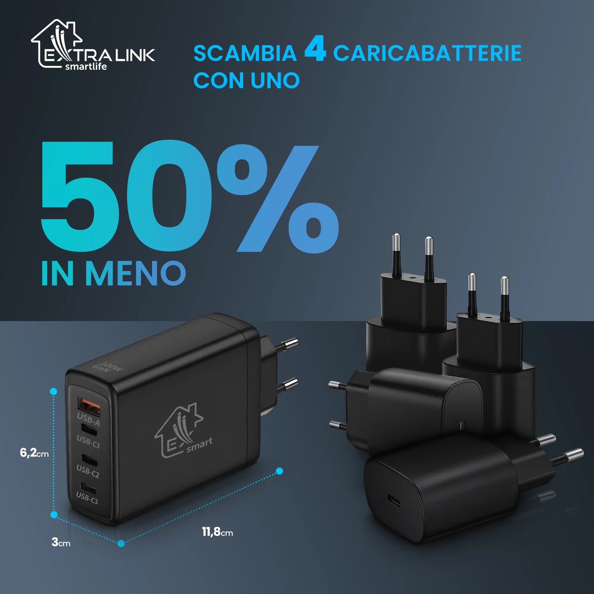 Caricatore rapido Extralink-Smart-Life-100W-GaN