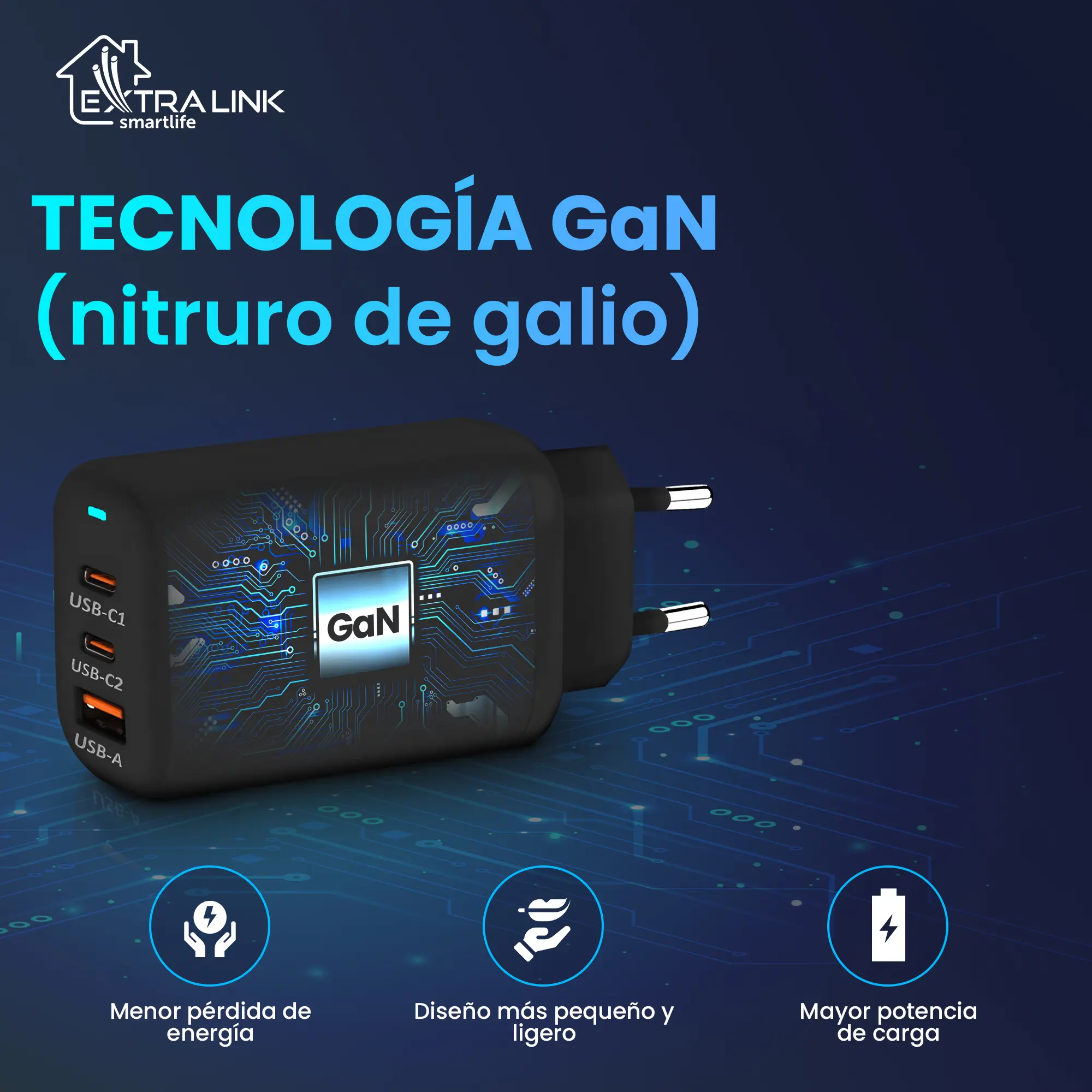 Cargador rápido Extralink-Smart-Life-65W-GaN