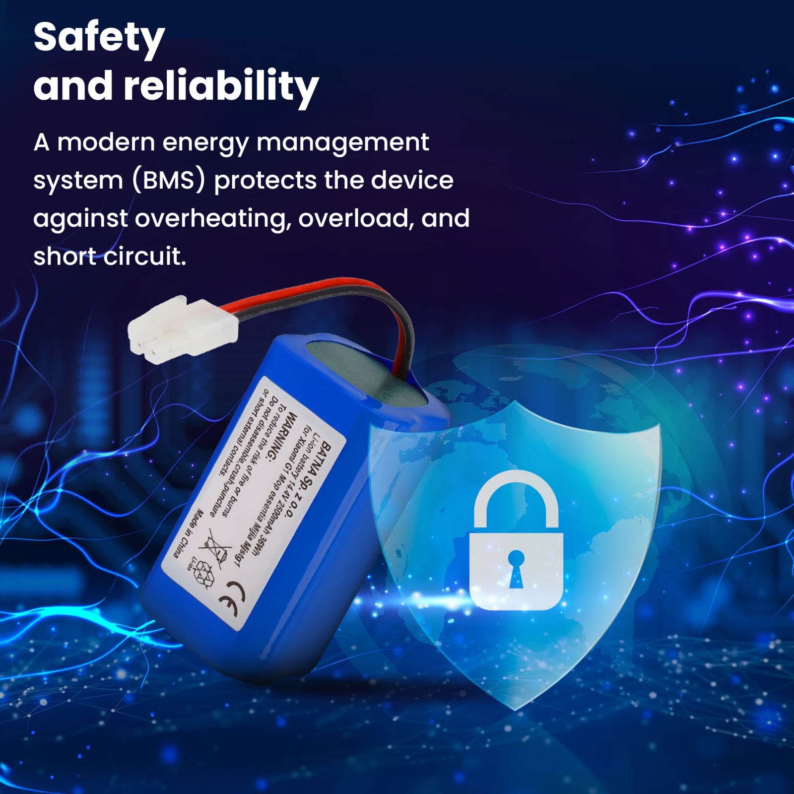 xiaomi robot bataryasi ve güvenli̇k kalkanini gösteren görselleşti̇rme