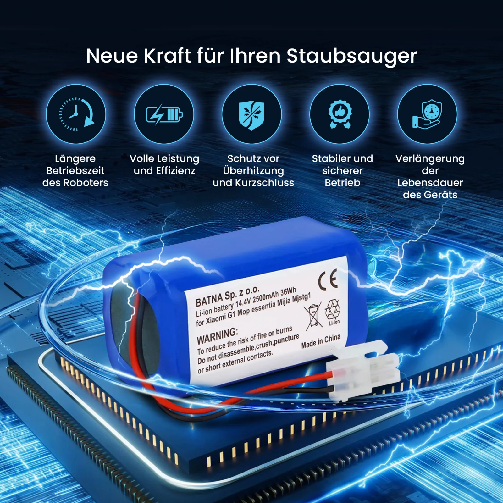 Visualisierung der auf dem Prozessor liegenden Batterie des Xiaomi Staubsaugers