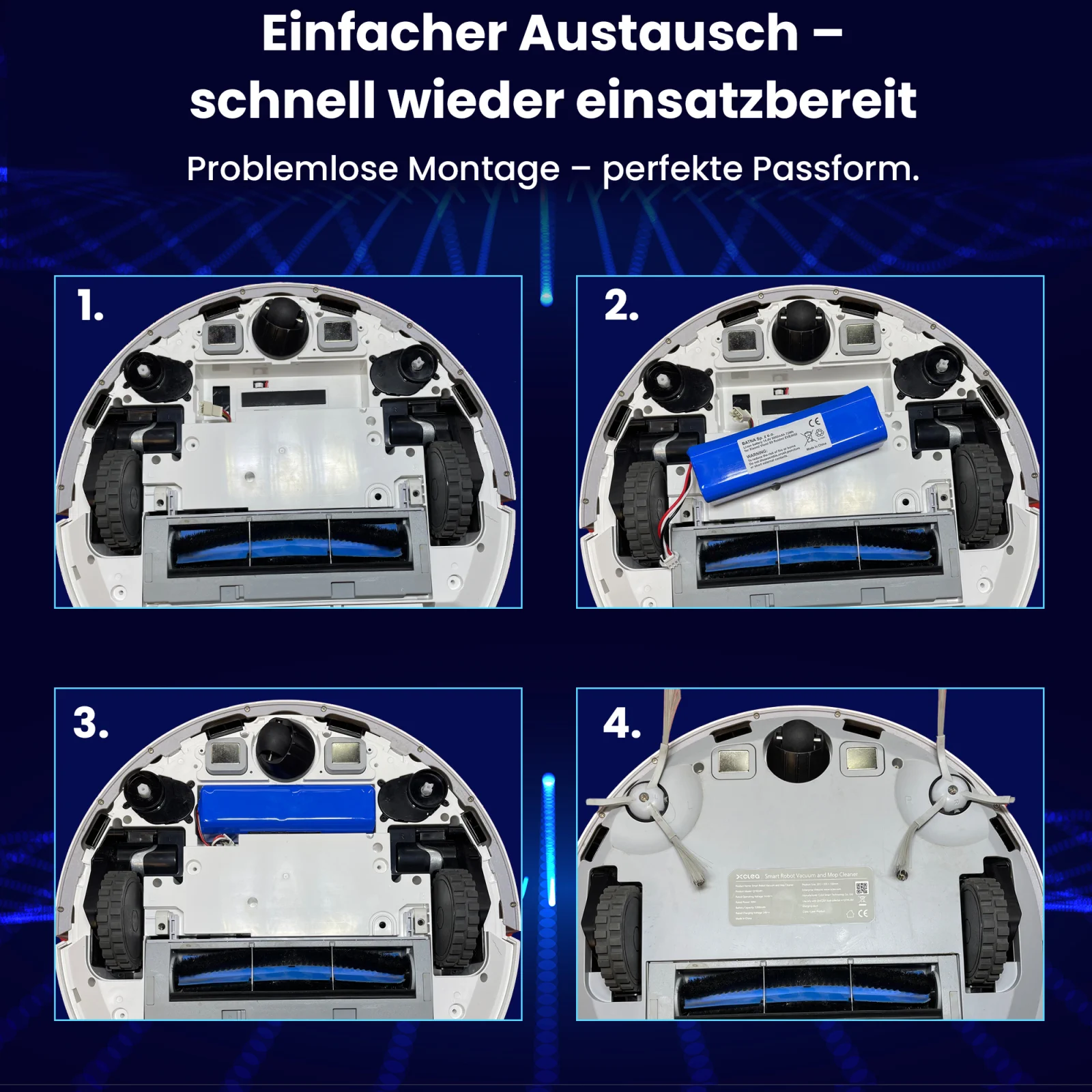vier schritte zum auswechseln des akkus eines xiaomi putzroboters