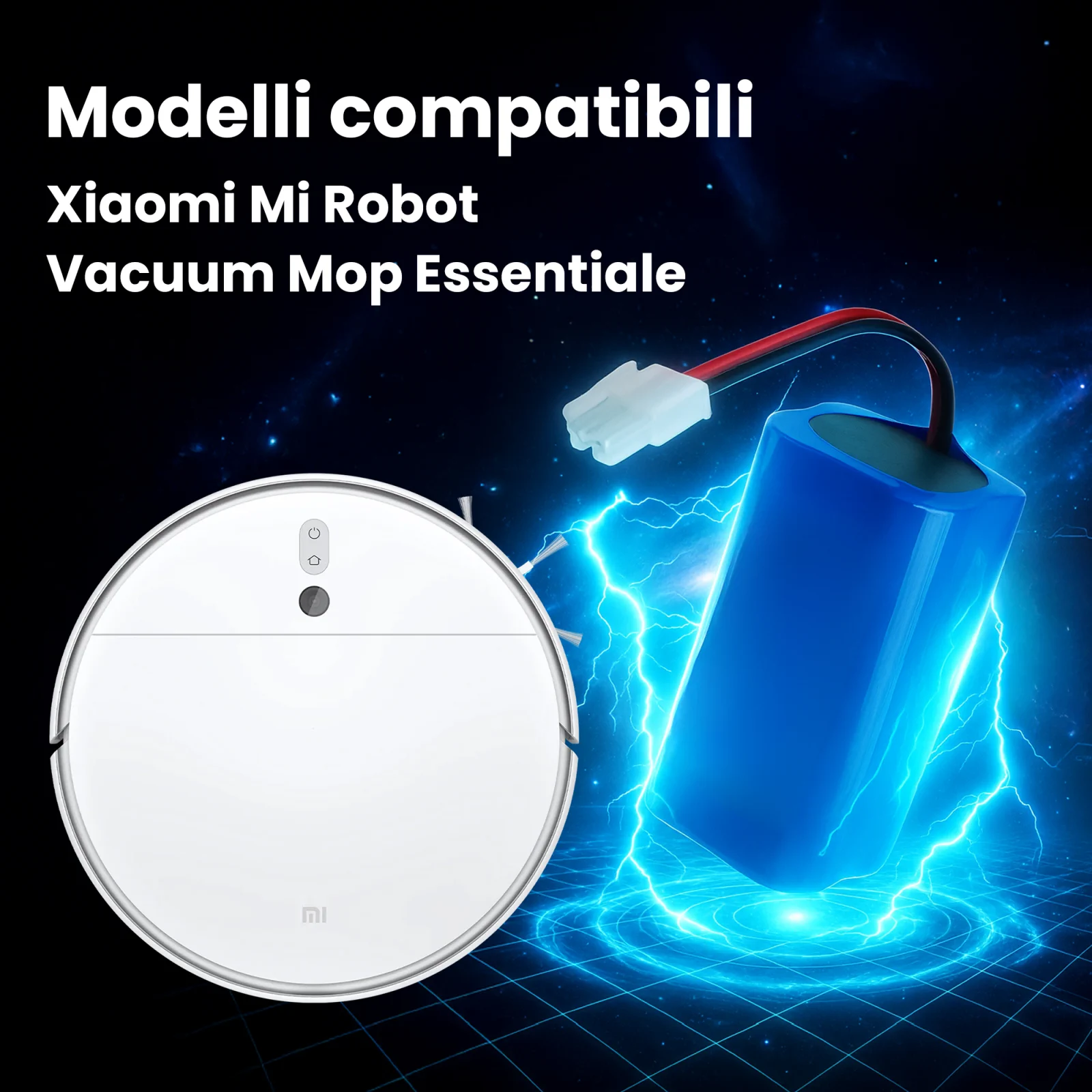 batteria di ricambio per robot xiaomi e robot di pulizia xiaomi sinistro vista dall'alto