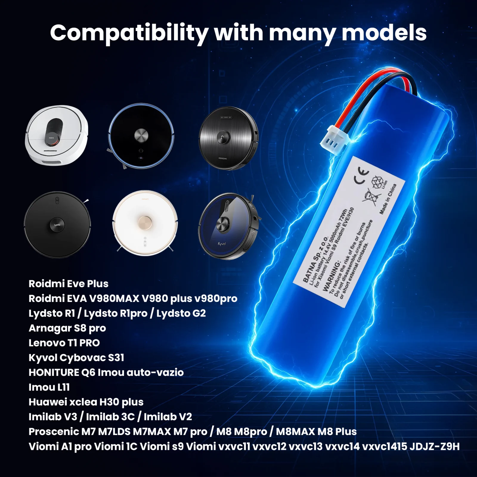 batteria di ricambio per i robot di pulizia roidmi xclea e sinistra compatibili