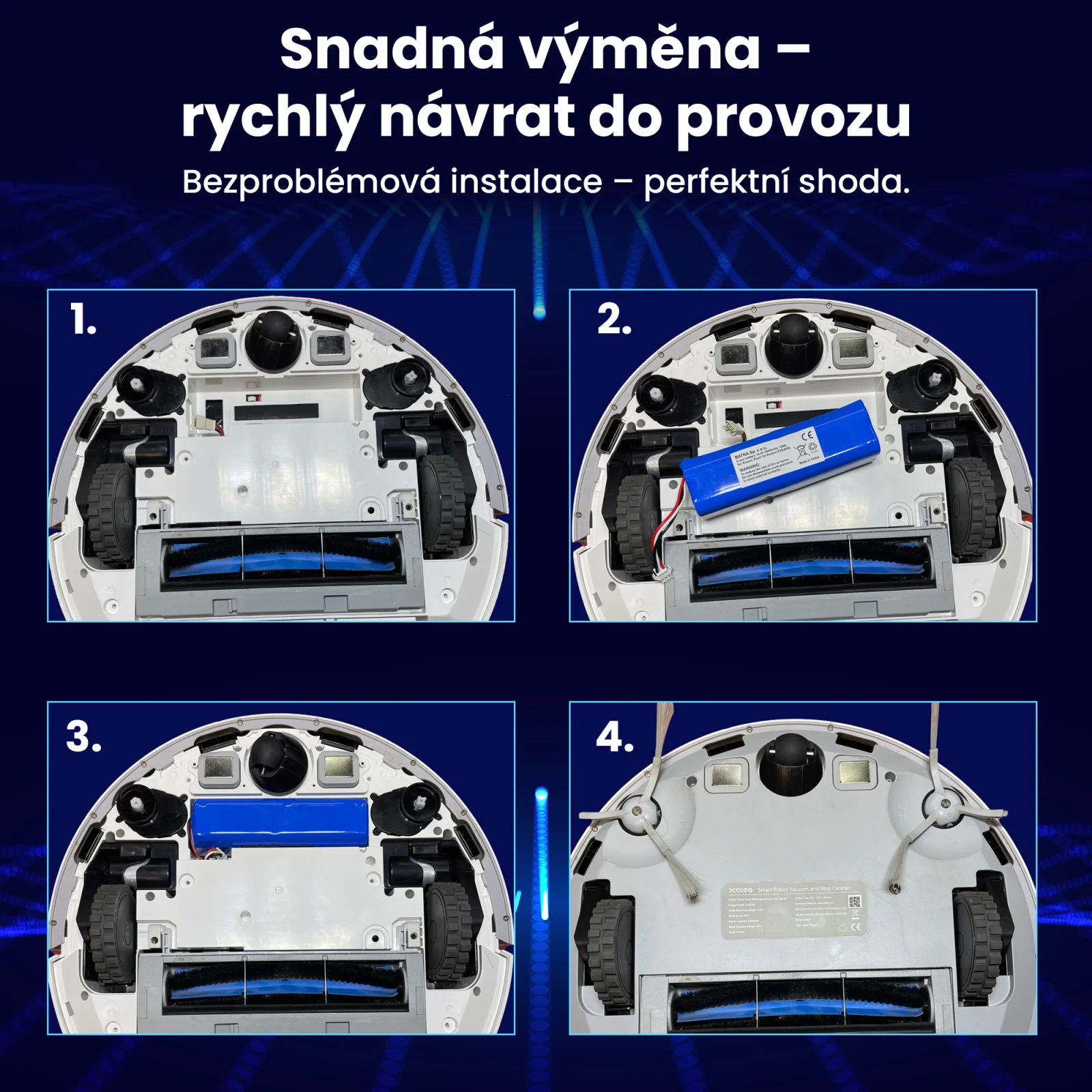 čtyři kroky k výměně baterie v čisticích robotech roidmi a xclea