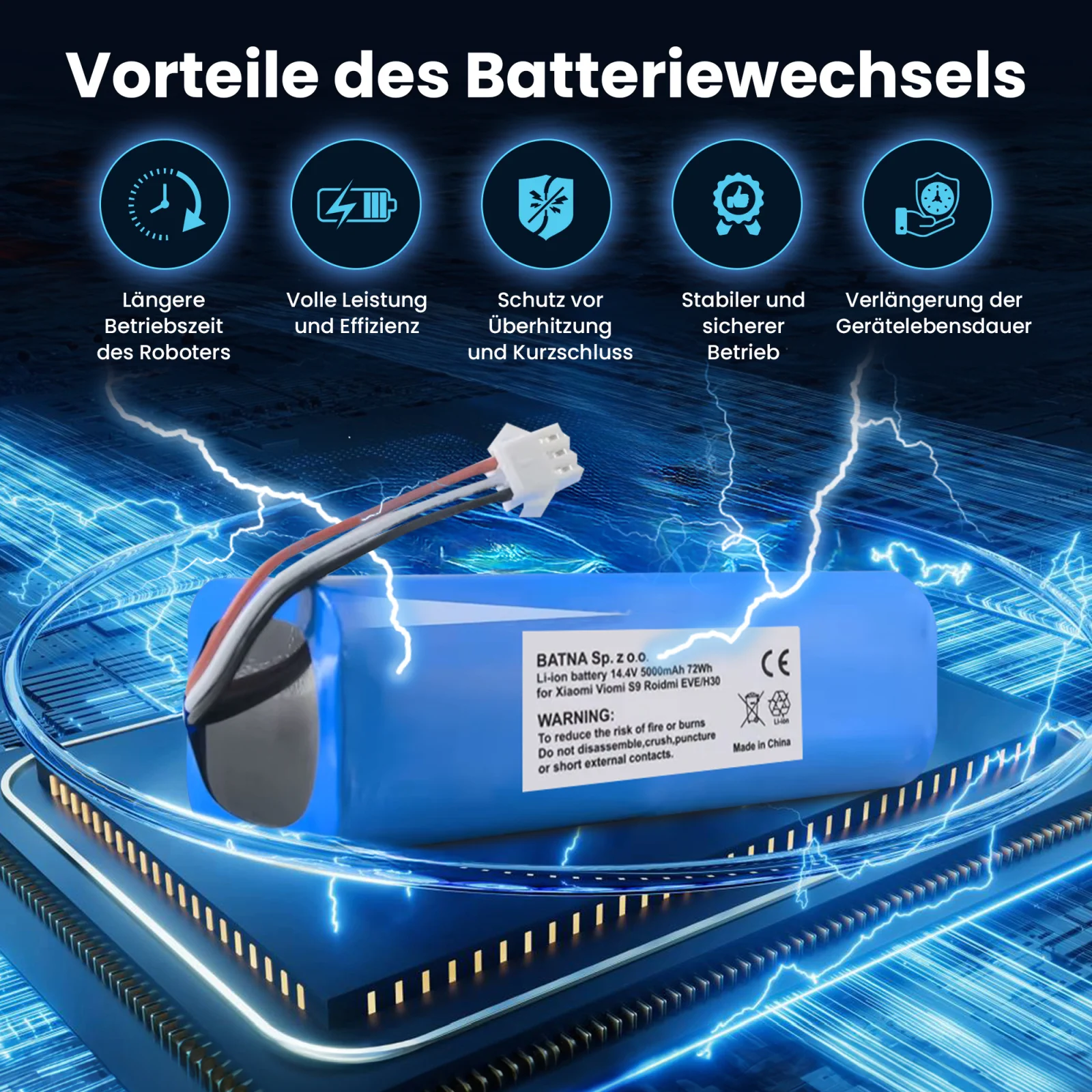 Visualisierung der roidmi xclea Staubsaugerbatterie auf dem Prozessor liegend