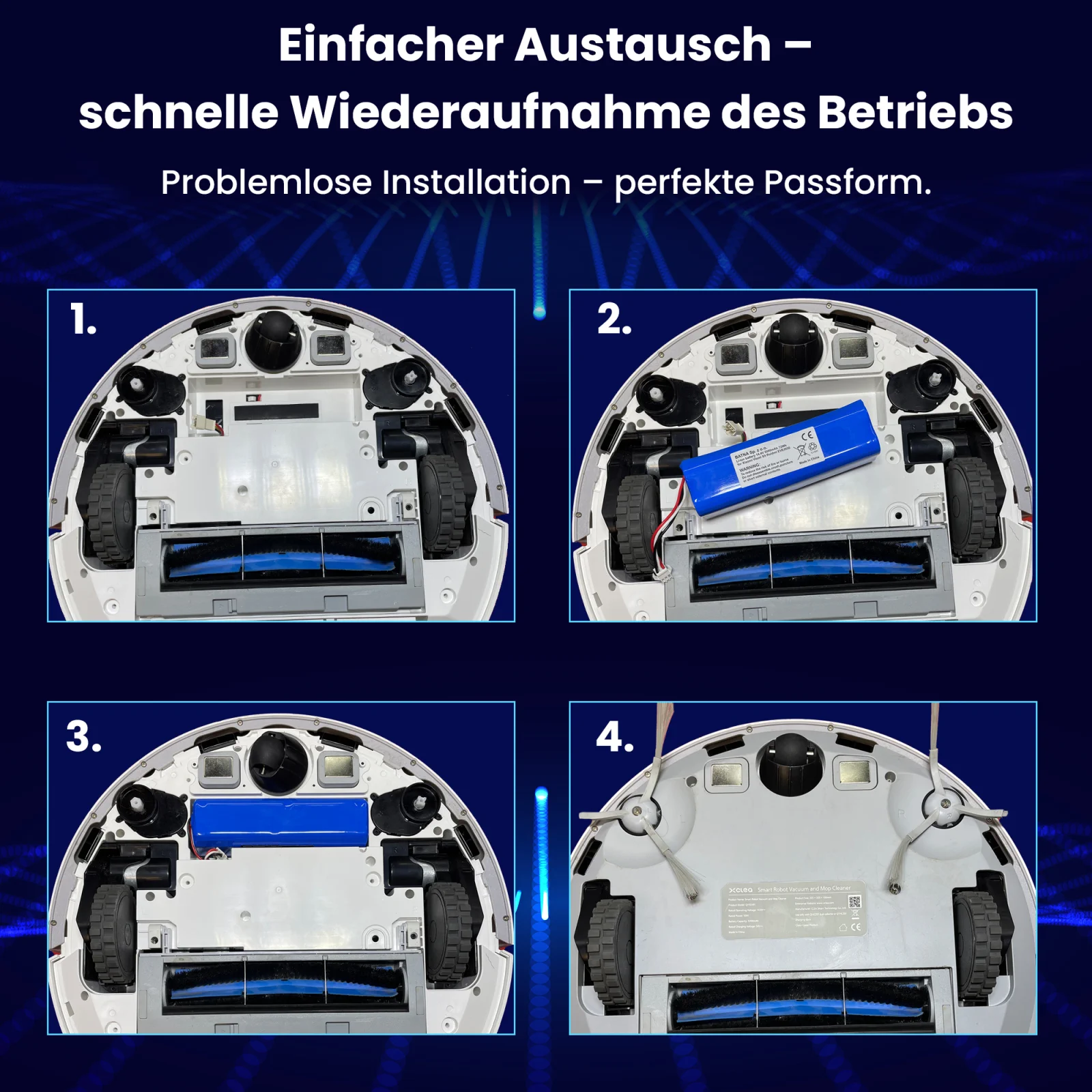 vier schritte zum batteriewechsel bei den reinigungsrobotern roidmi und xclea