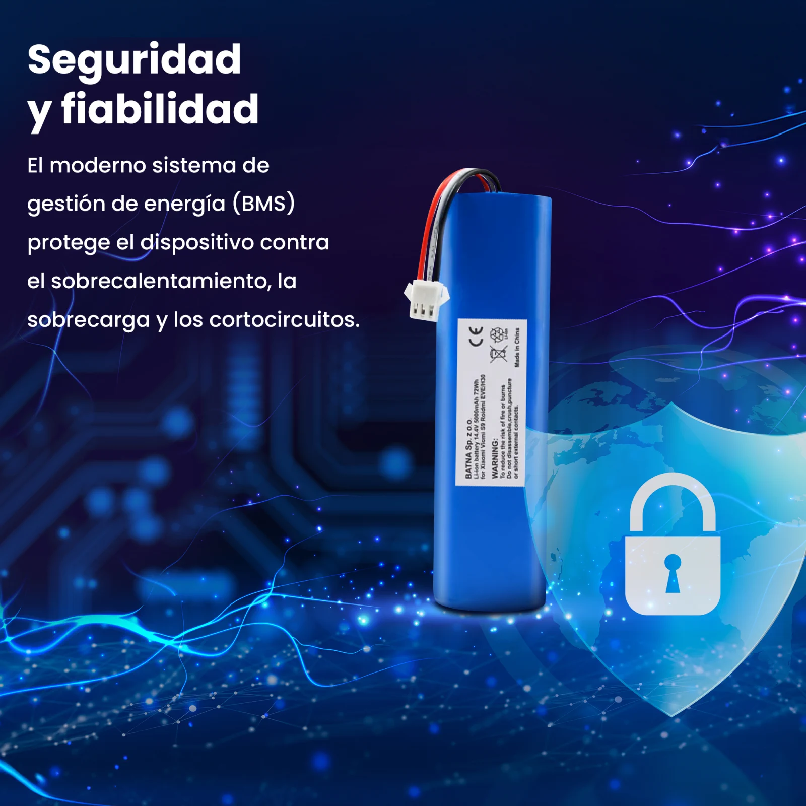 visualización de la batería y el escudo de seguridad del robot roidmi xclea
