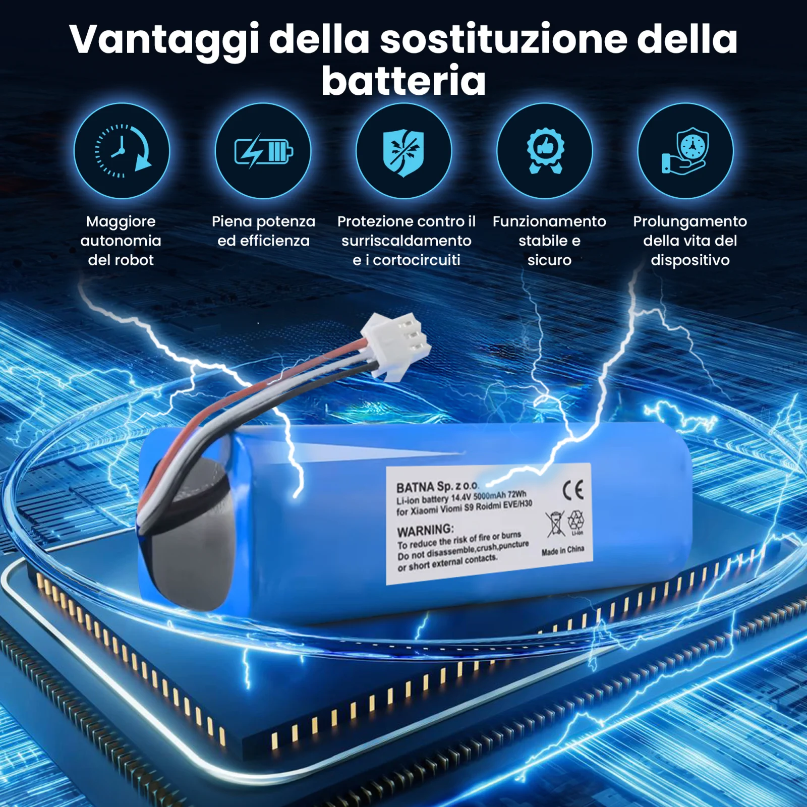 visualizzazione della batteria roidmi xclea hoover adagiata sul processore