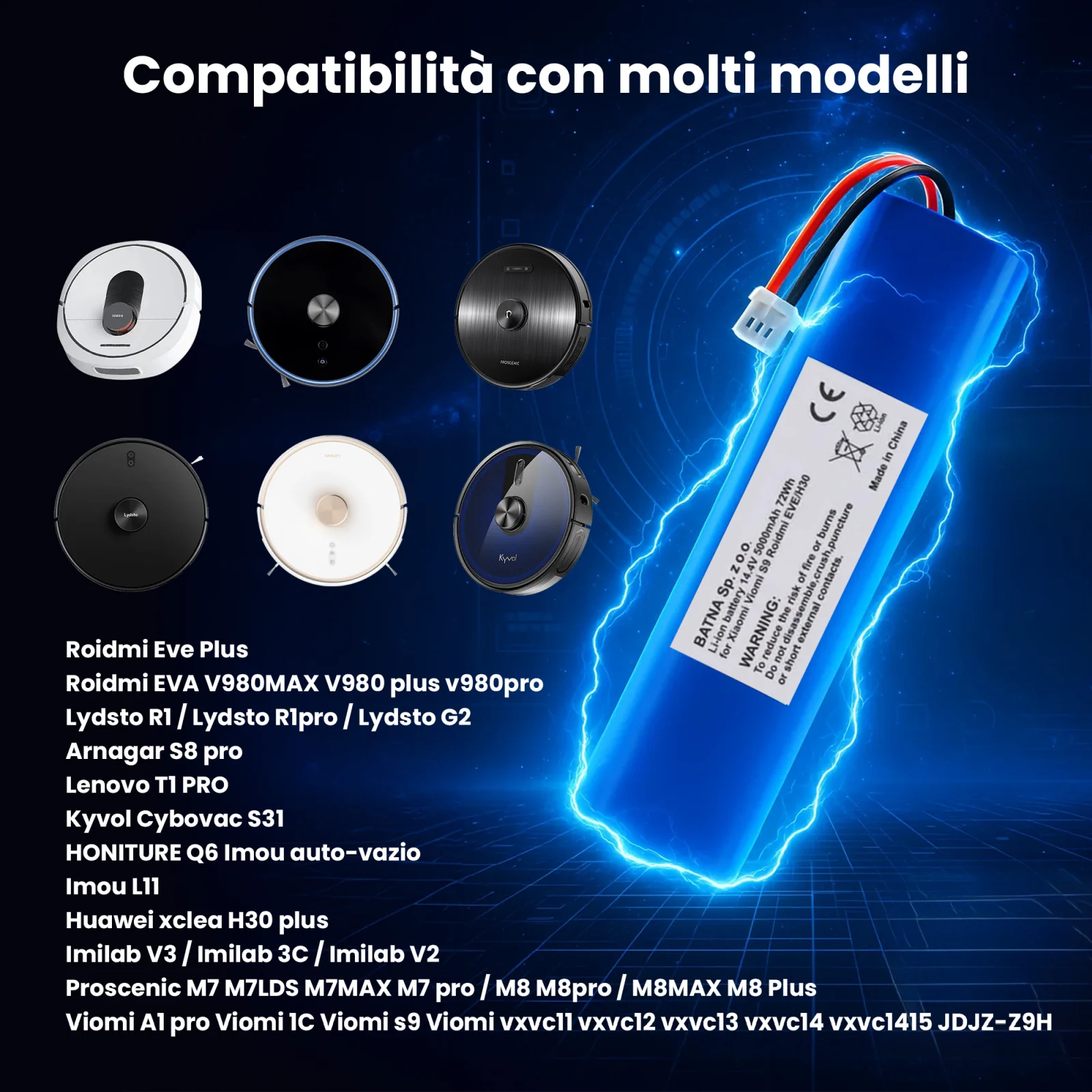batteria di ricambio per i robot di pulizia roidmi xclea e sinistra compatibili
