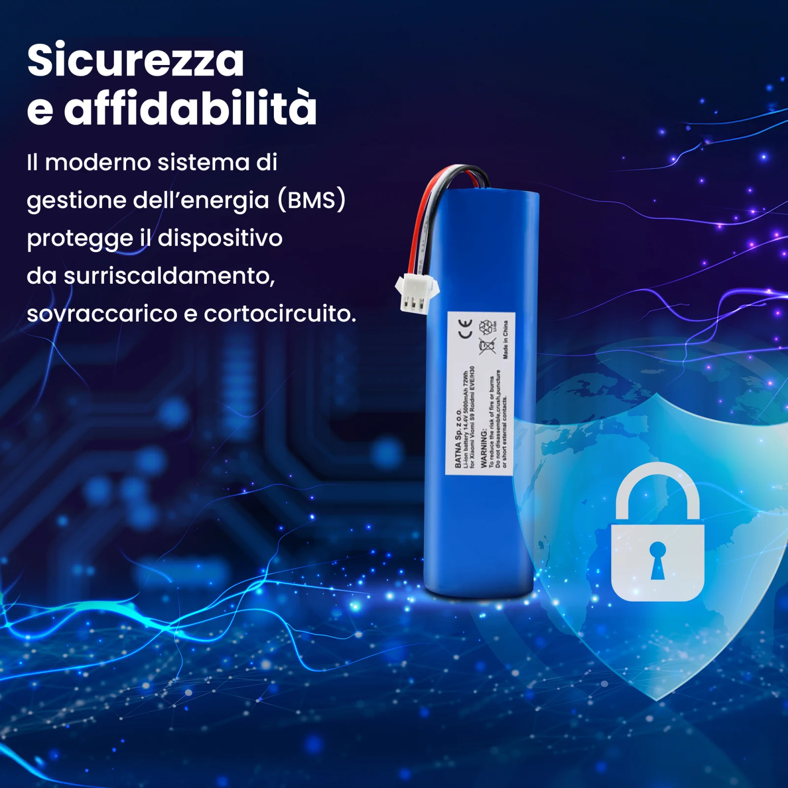 visualizzazione della batteria del robot roidmi xclea e dello scudo di sicurezza