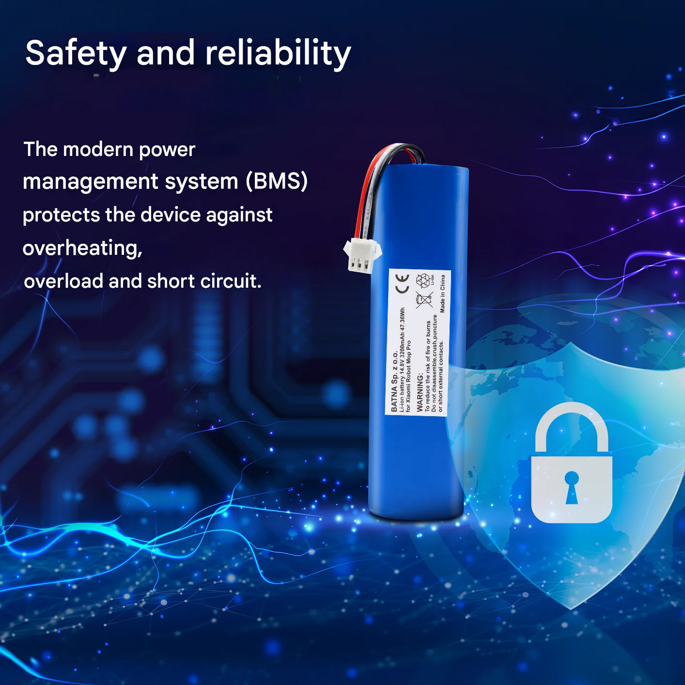 визуализация, показывающая батарею робота xiaomi и защитный экран