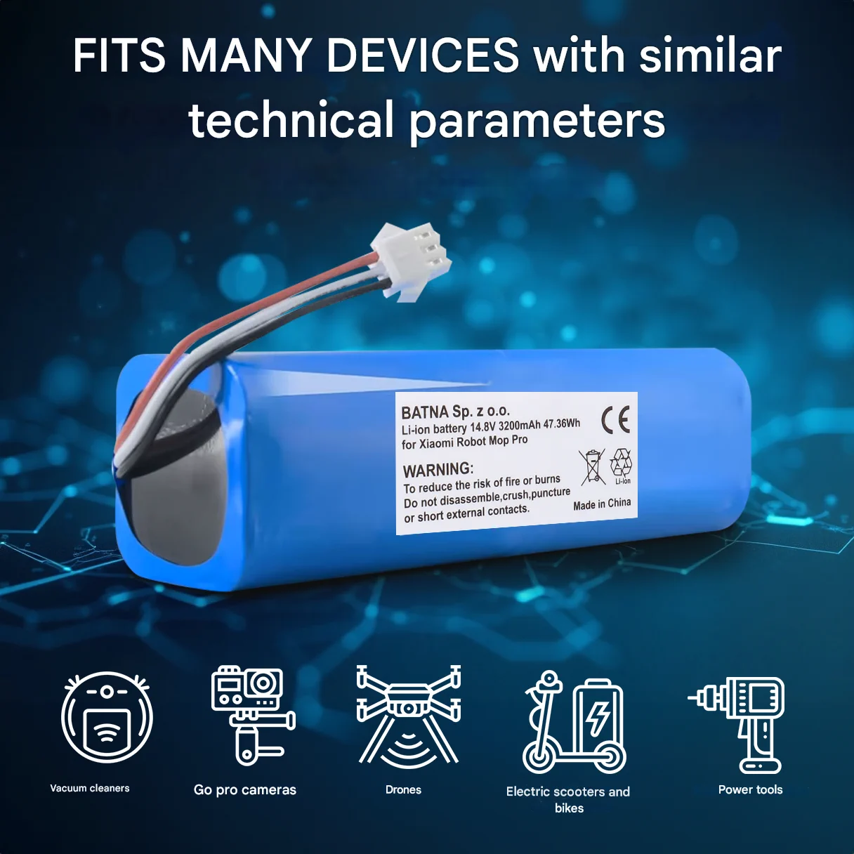 аккумулятор для робота xiaomi mop pro и пиктограммы других совместимых устройств