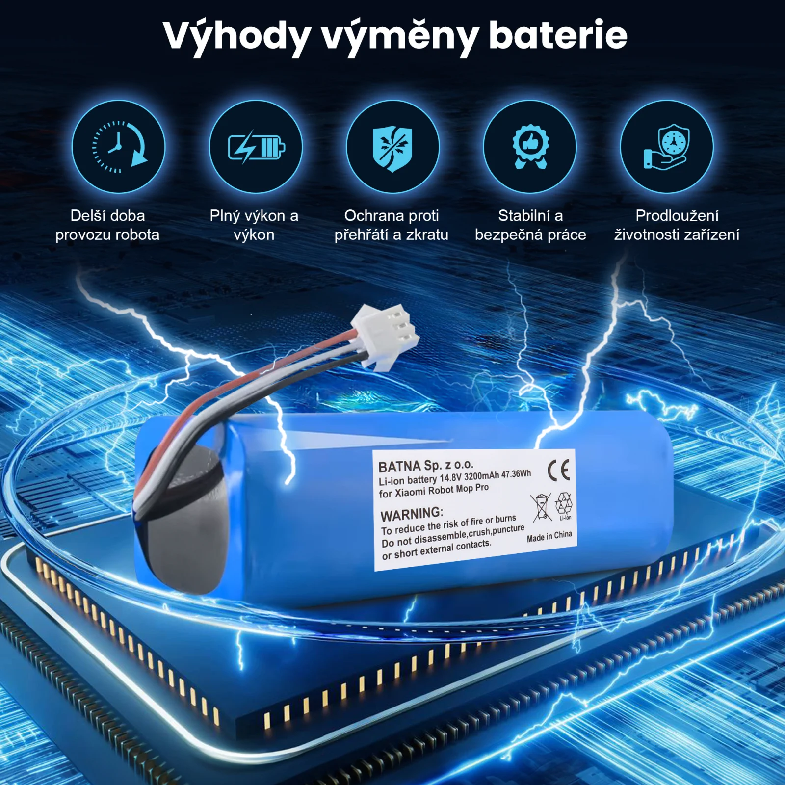 vizualizace baterie xiaomi hoover lež&iacute;c&iacute; na procesoru