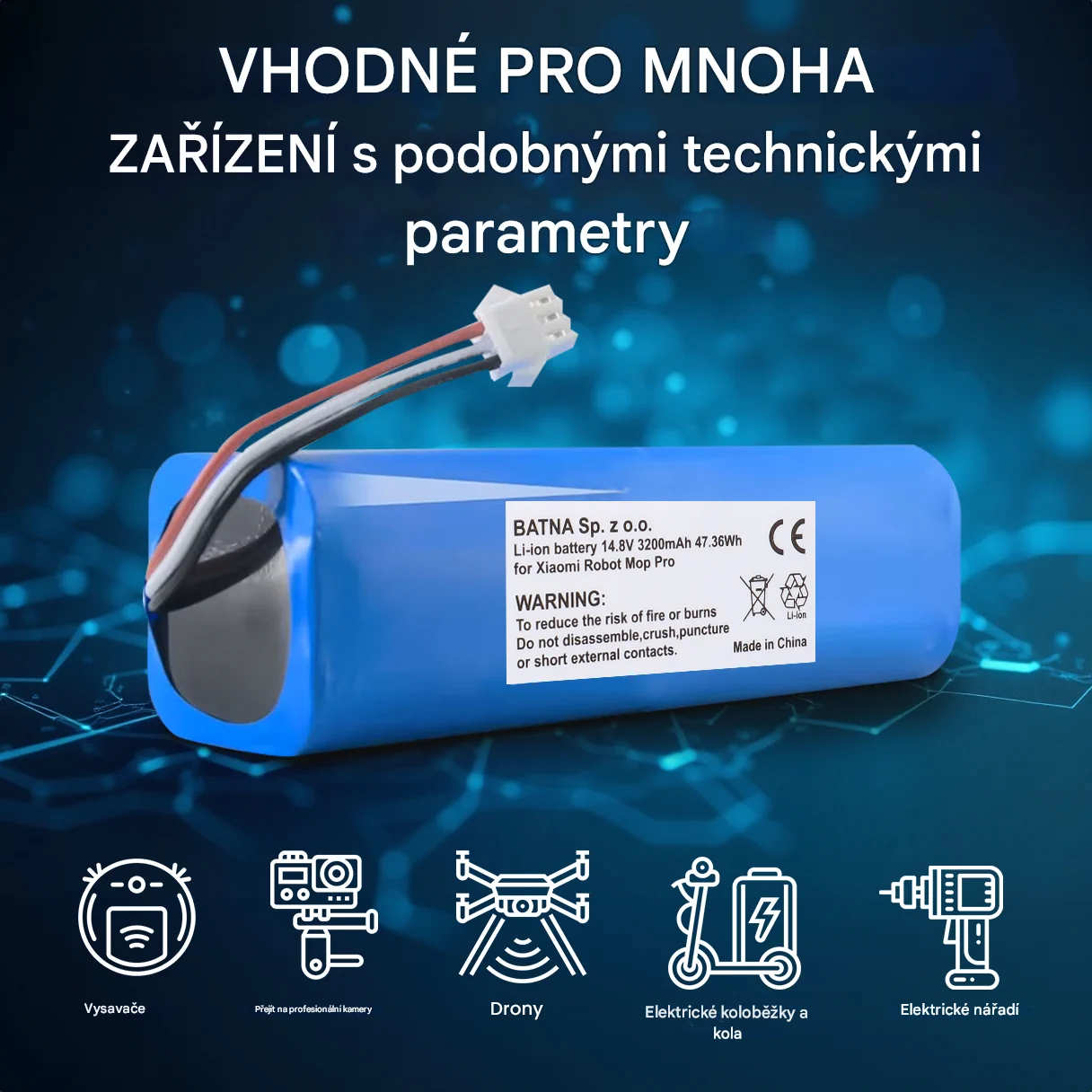baterie pro xiaomi mop pro robot a piktogramy dal&scaron;&iacute;ch kompatibiln&iacute;ch zař&iacute;zen&iacute;