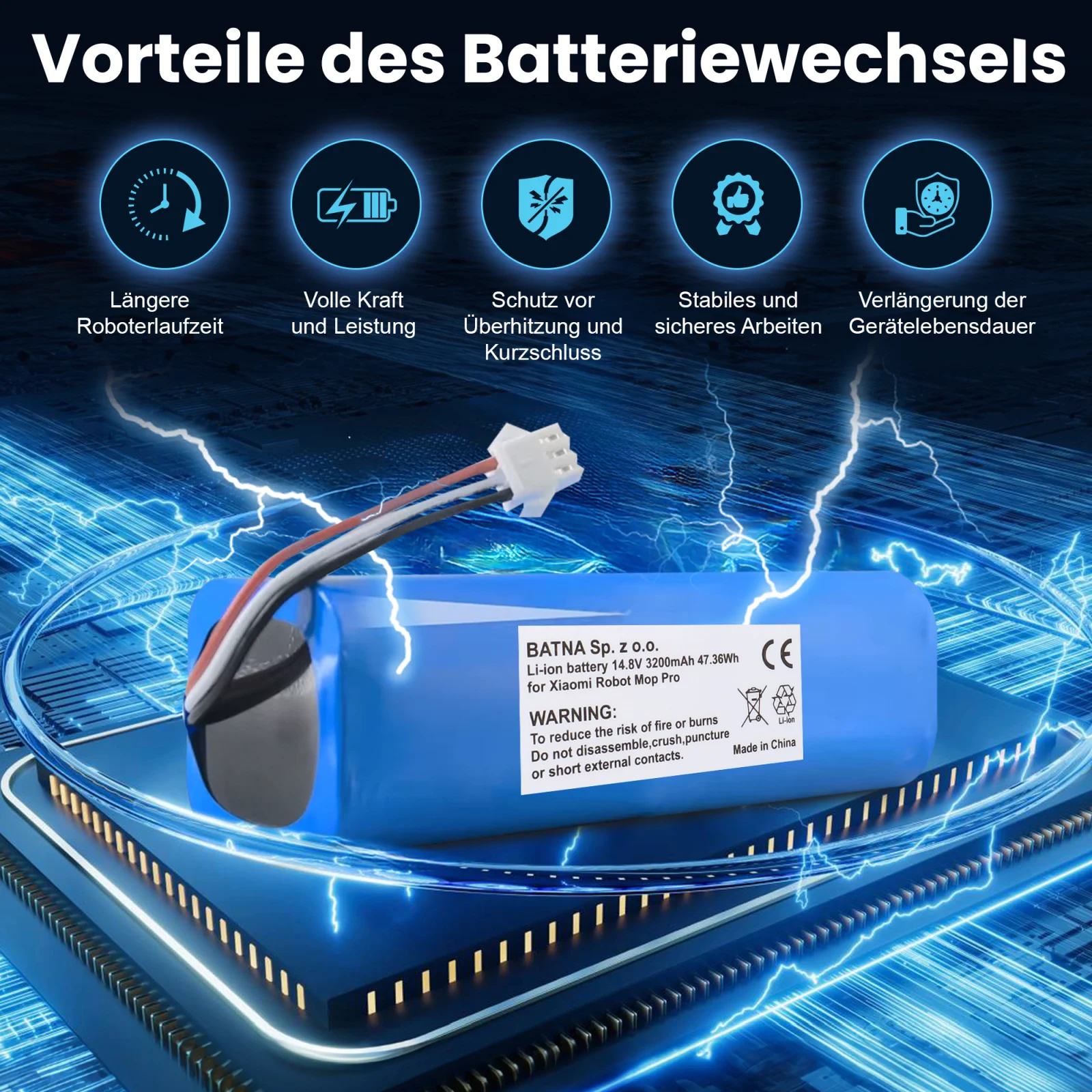 Visualisierung der auf dem Prozessor liegenden Batterie des Xiaomi Staubsaugers