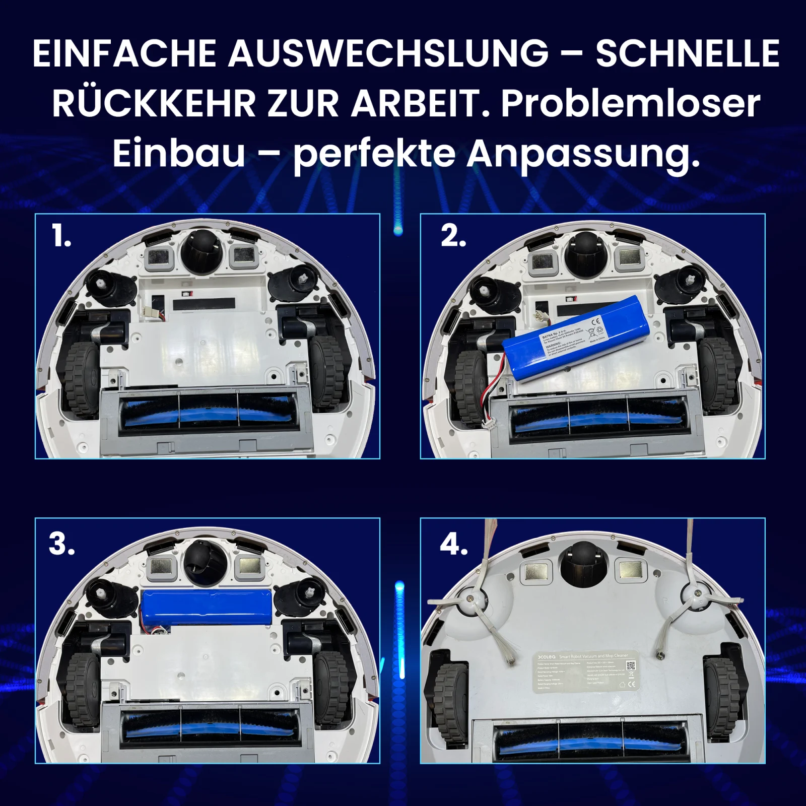 vier schritte zum auswechseln des akkus eines xiaomi putzroboters