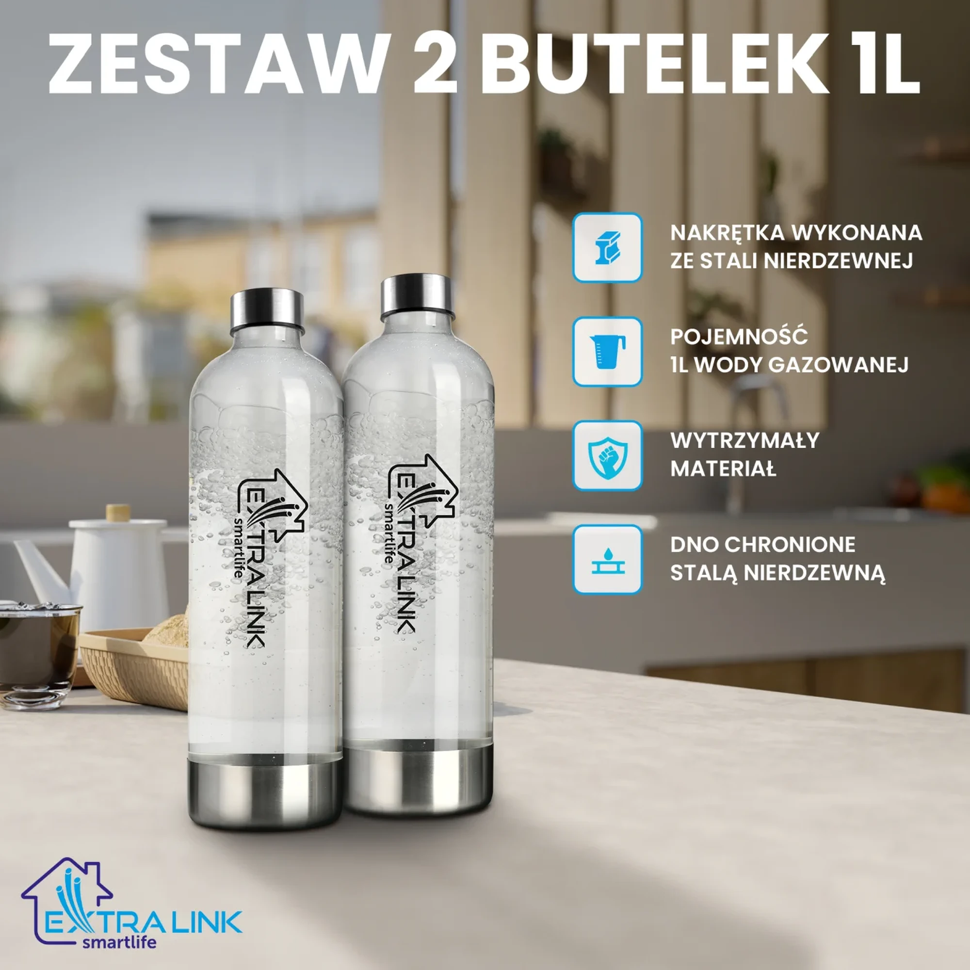 Características de las botellas PET Extralink Hydrospark con elementos de acero inoxidable