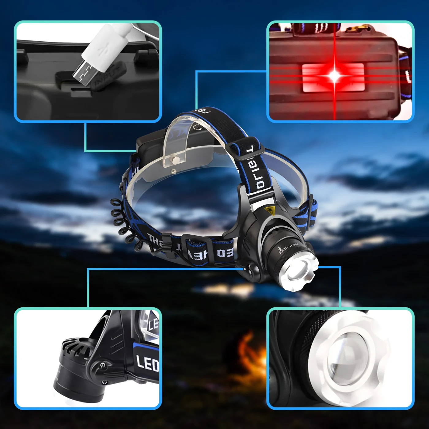 EXTRALINK SMARTLIFE SCHEINWERFER LED TASCHENLAMPE EFL-057 CURLS USB-PORT