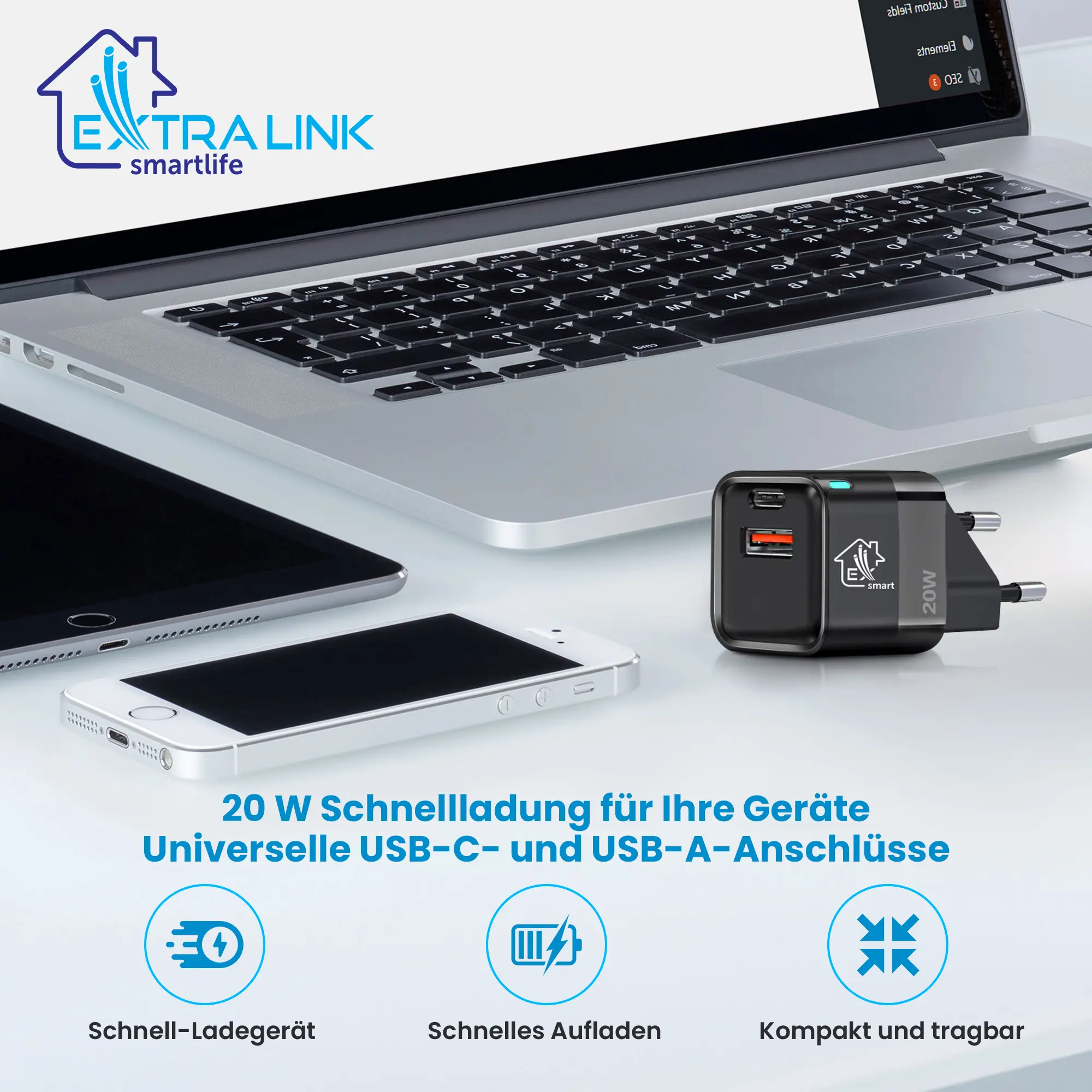 EXTRALINK SMART LIFE LADEGERÄT 20W, USB-C UND USB A