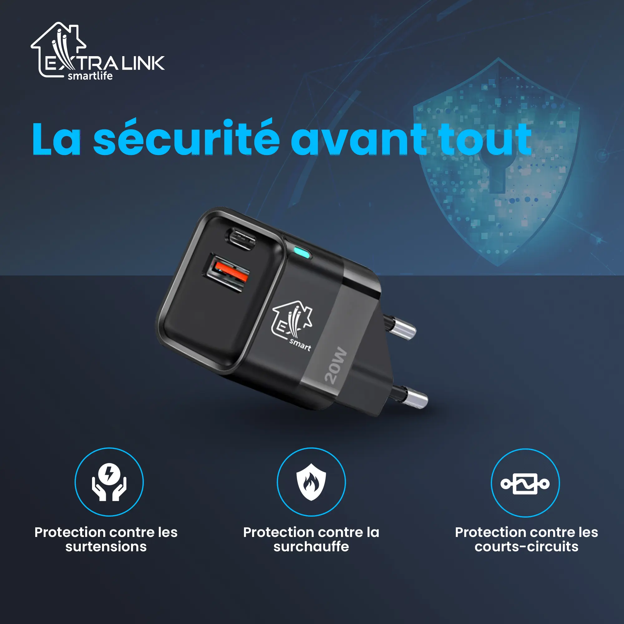 CARICATORE EXTRALINK SMART LIFE 20W, USB-C E USB A