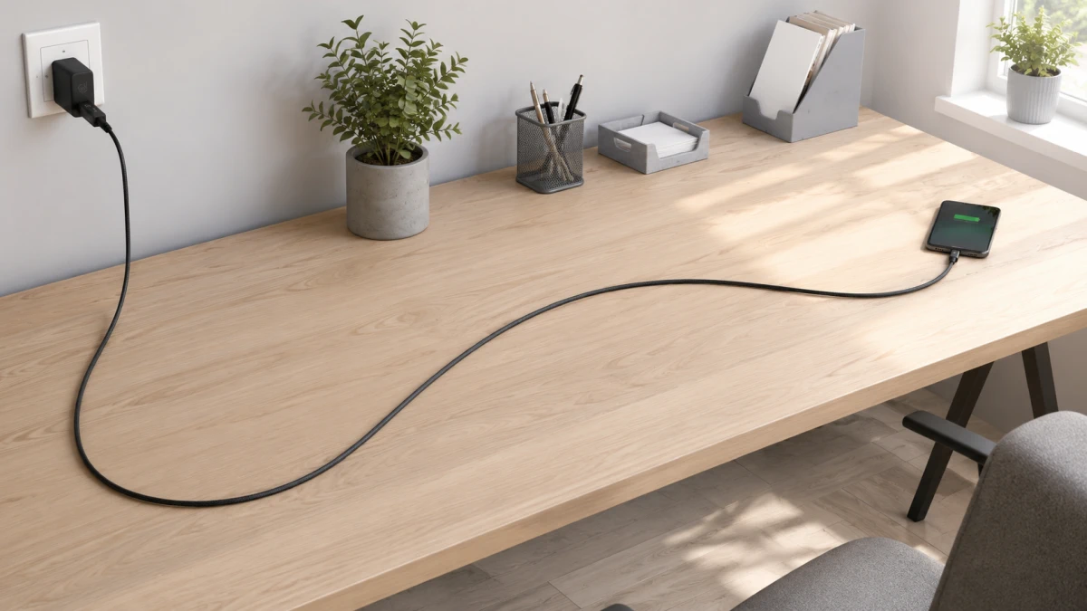 Cable USB-A a USB-C de 200 cm conectado a un smartphone