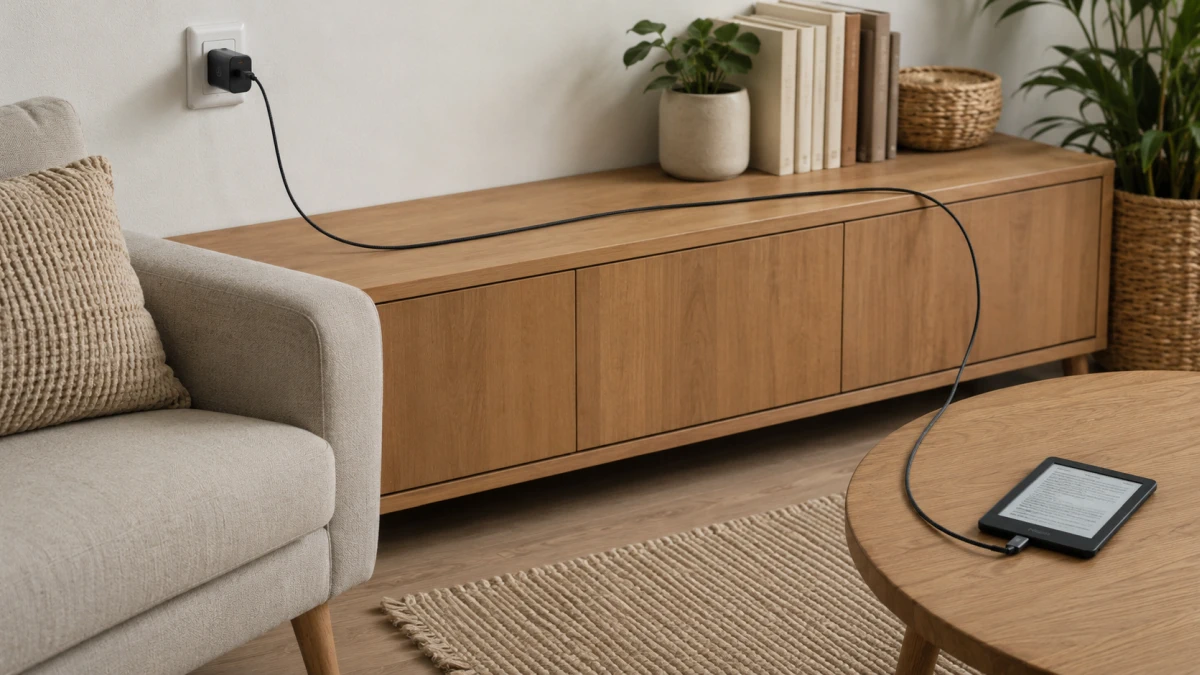 Lector de e-books cargado con el cable Extralink USB-C