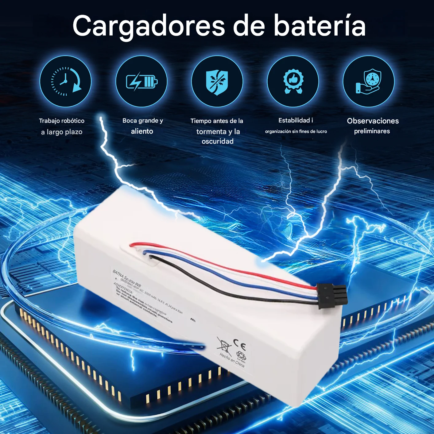 bater&iacute;a para aspirador xiaomi robot 1c, visualizaci&oacute;n de fondo con microprocesador