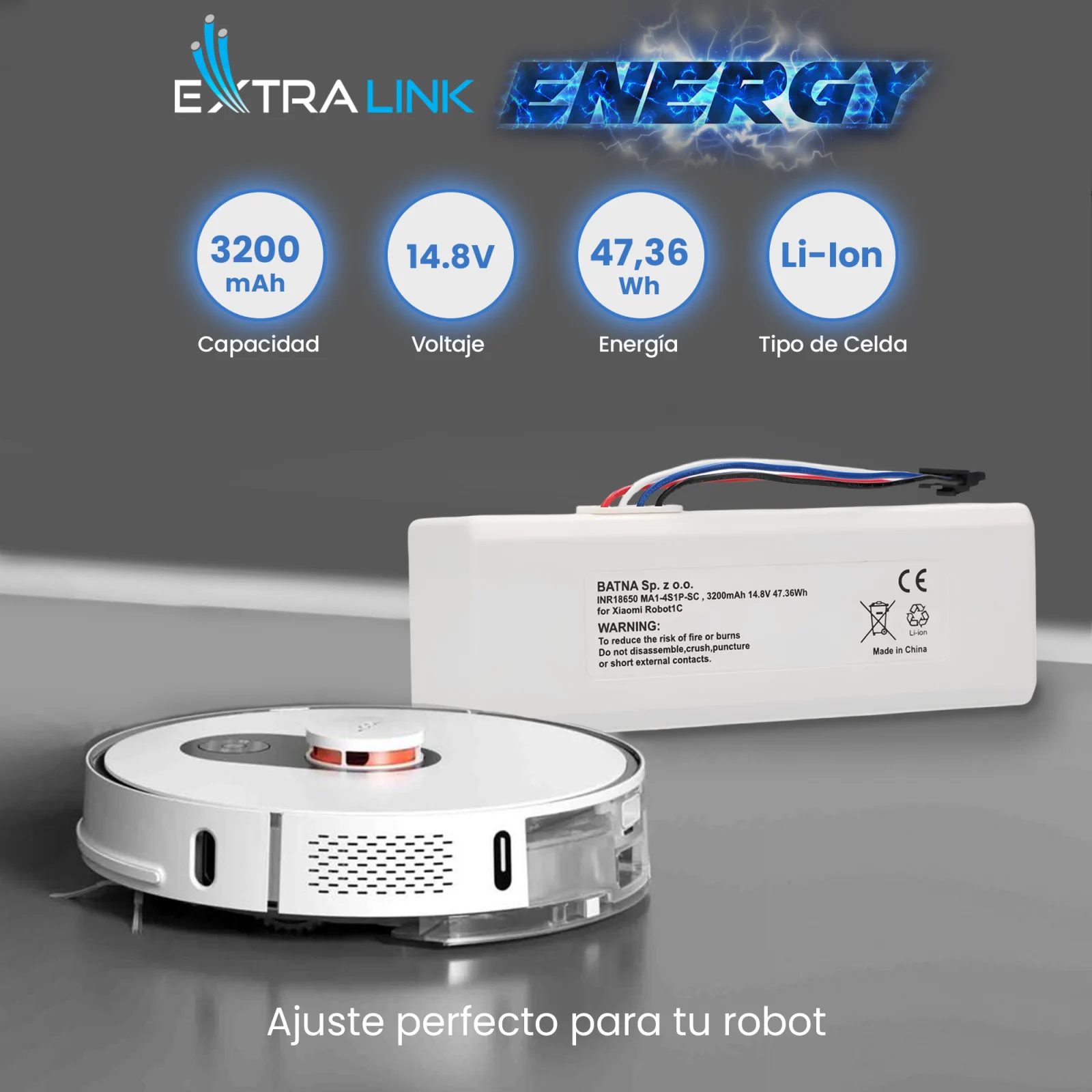 izquierda robot de limpieza xiaomi robot 1c, derecha bater&iacute;a blanca para xiaomi robot 1c