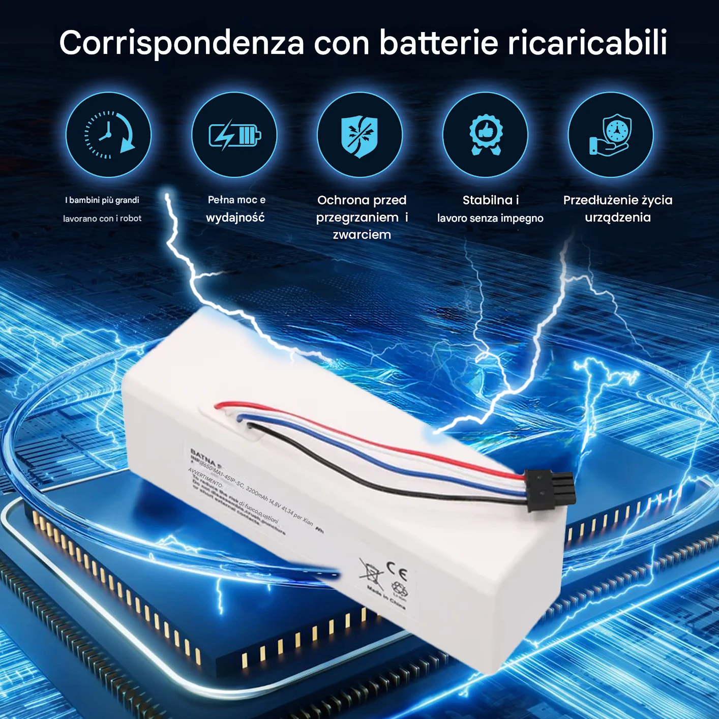 batteria per xiaomi robot 1c hoover, visualizzazione dello sfondo con microprocessore