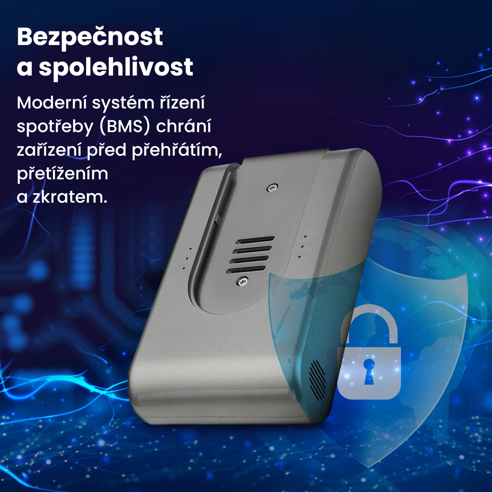 Sharabat pro čisticí robot dreame t20 vedle bezpečnostního symbolu s modrým ciferníkem a bílým visacím zámkem
