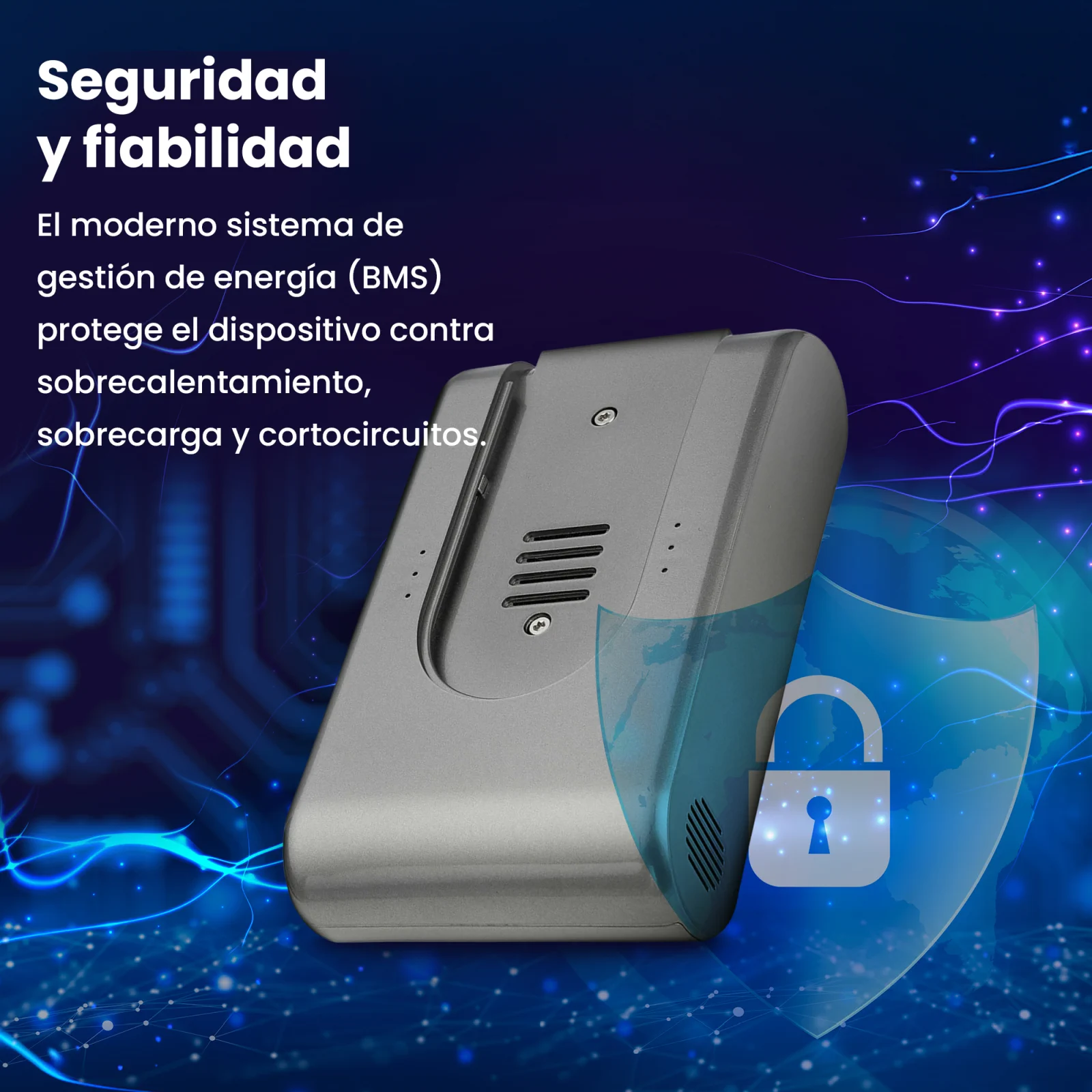 sharabat para robot de limpieza dreame t20 junto al símbolo de seguridad con esfera azul y candado blanco