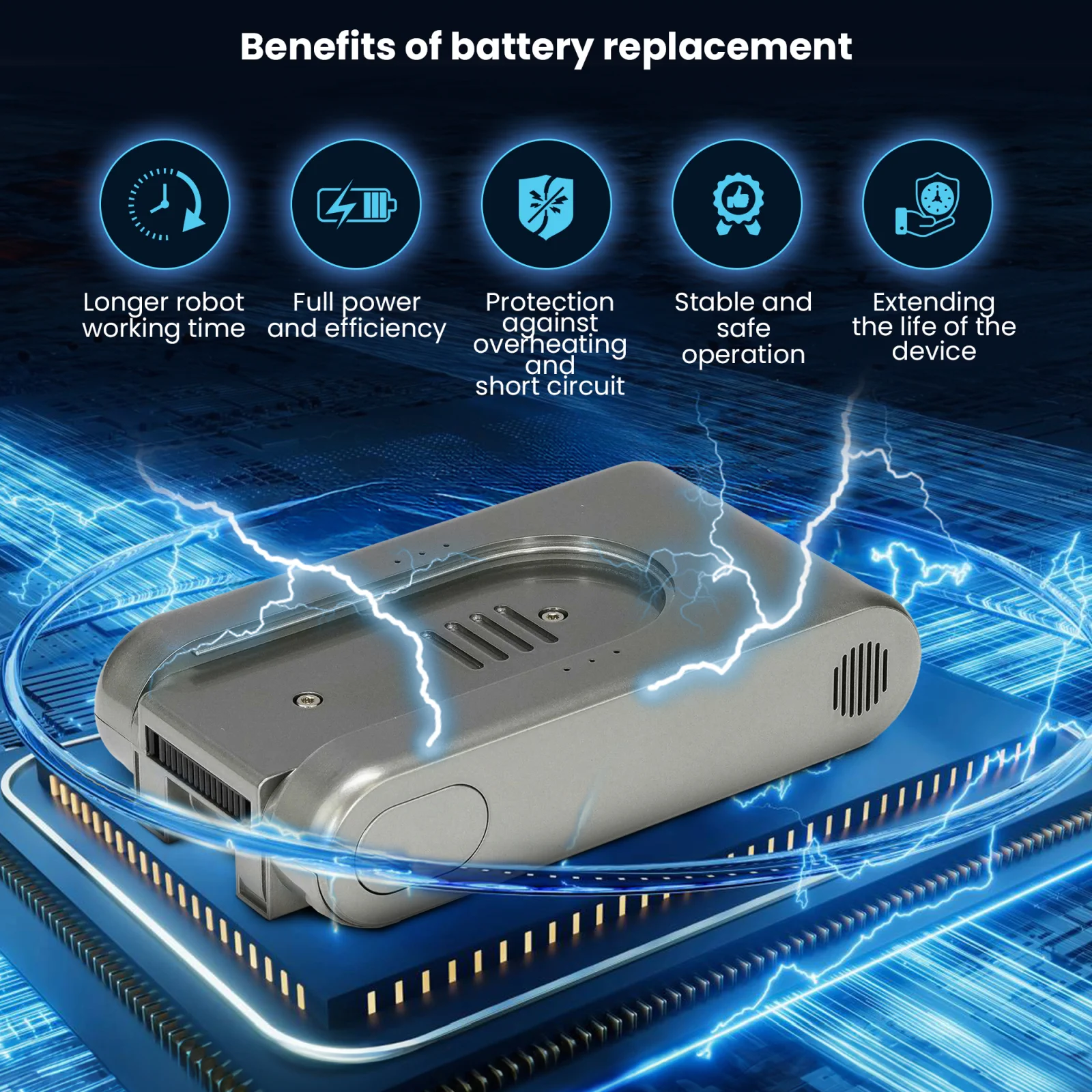 batería para aspirador dreame t20, visualización de fondo con microprocesador