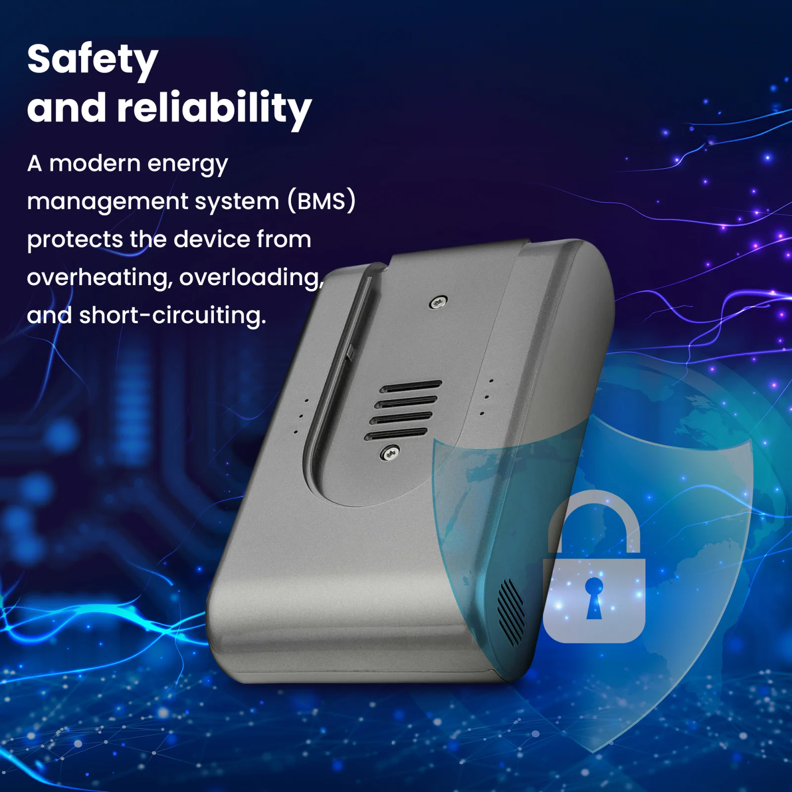 sharabat para robot de limpieza dreame t20 junto al símbolo de seguridad con esfera azul y candado blanco