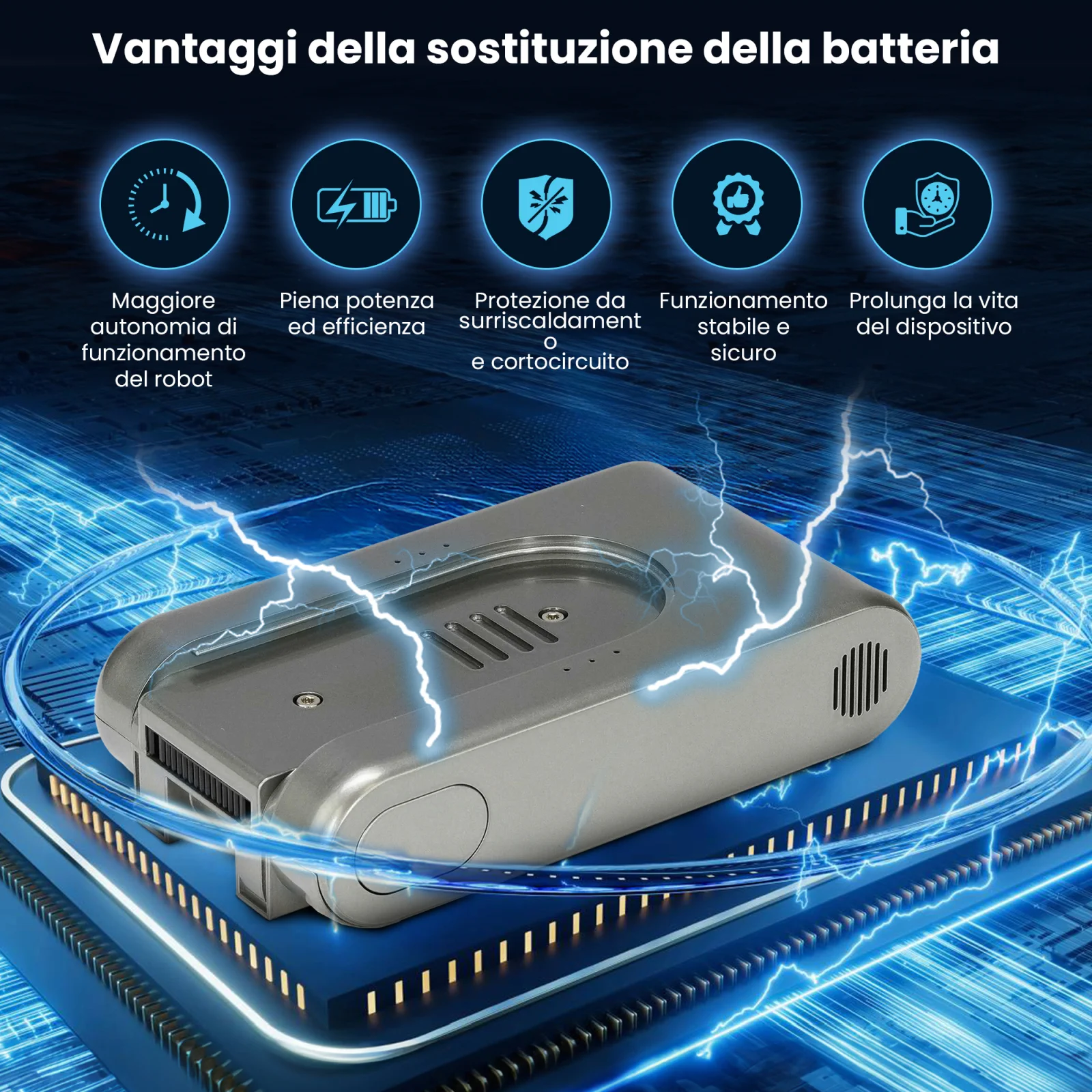 batteria per aspirapolvere dreame t20, visualizzazione dello sfondo con microprocessore